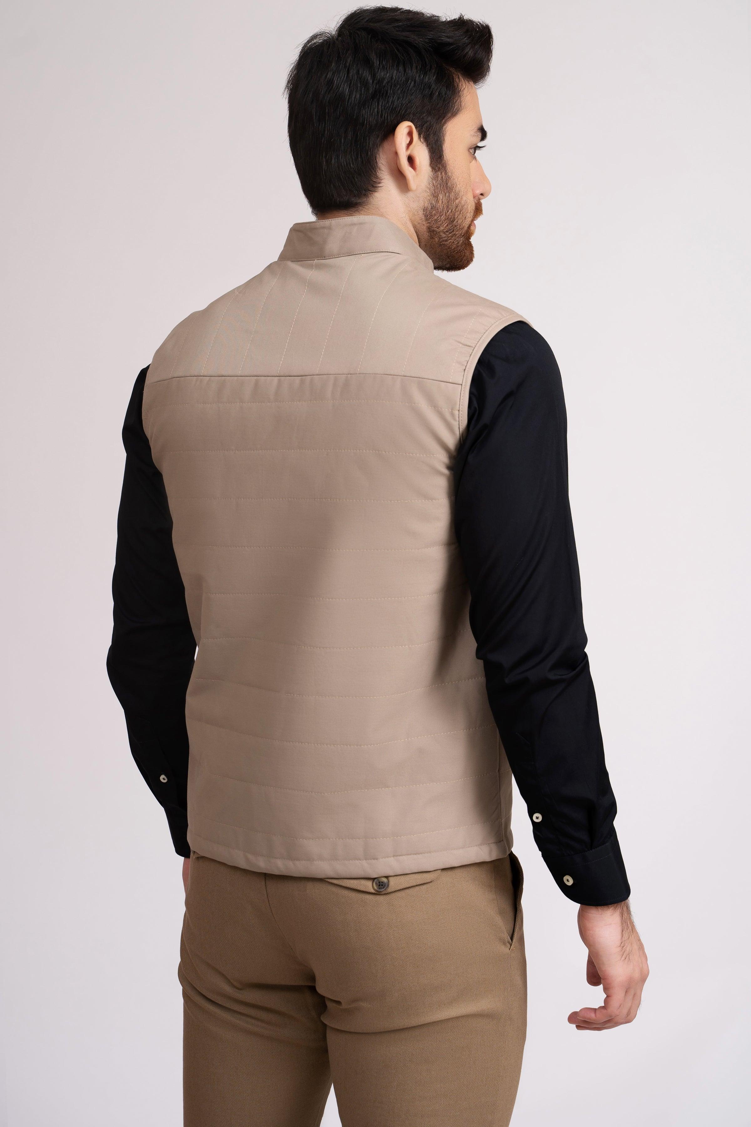 JACKET QUILTED SLEEVE LESS LIGHT KHAKI at Charcoal Clothing