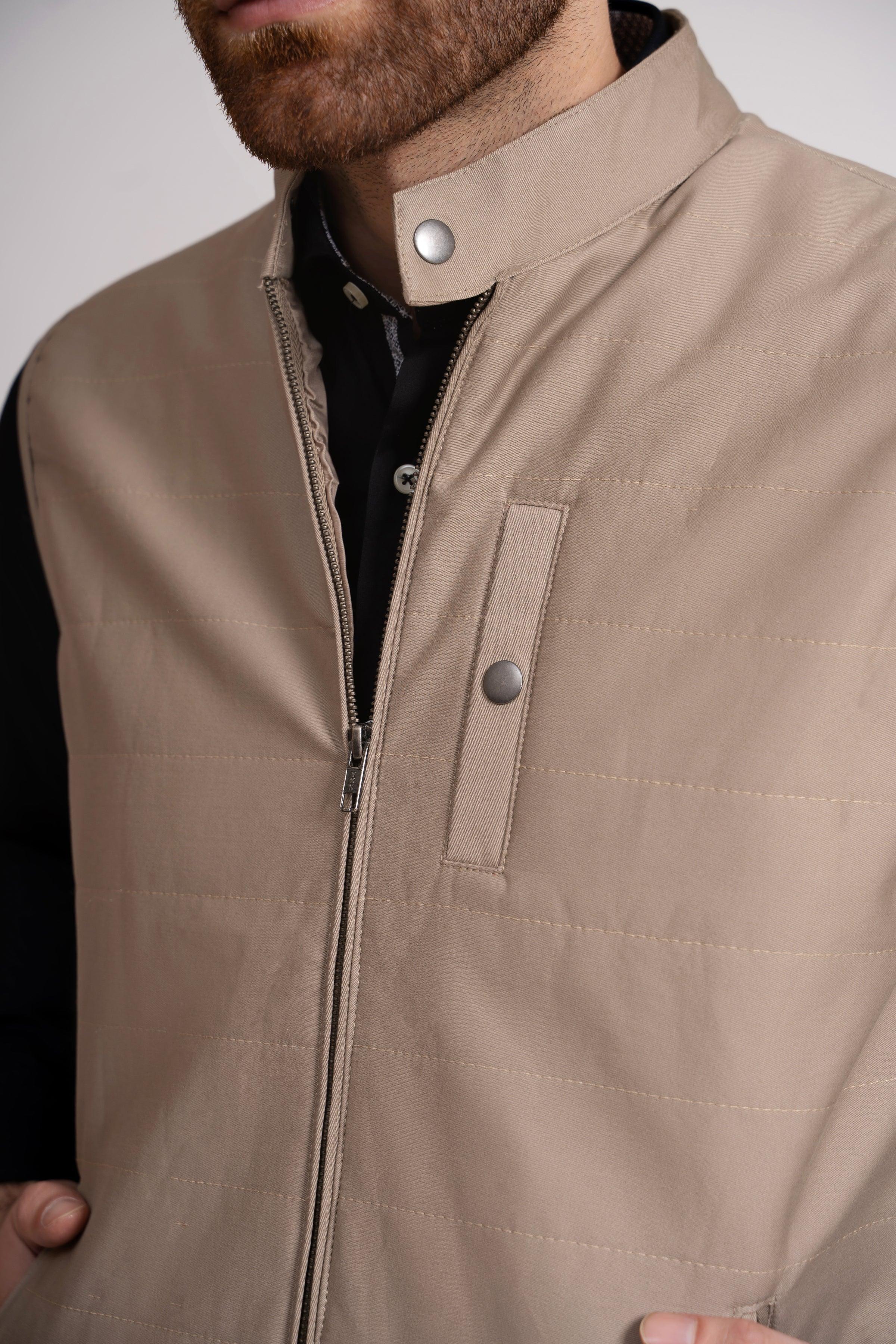 JACKET QUILTED SLEEVE LESS LIGHT KHAKI at Charcoal Clothing