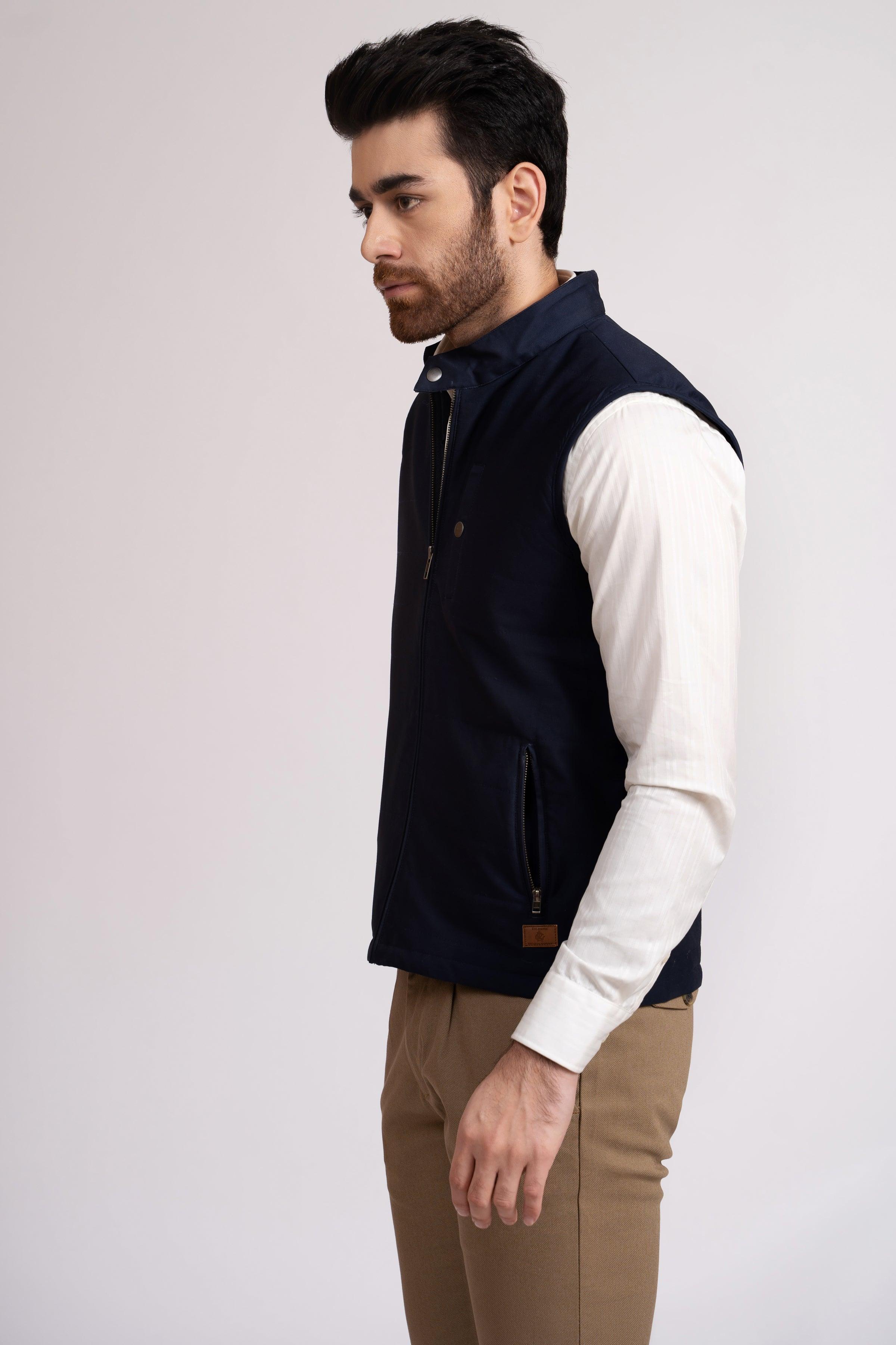 JACKET QUILTED SLEEVE LESS NAVY at Charcoal Clothing