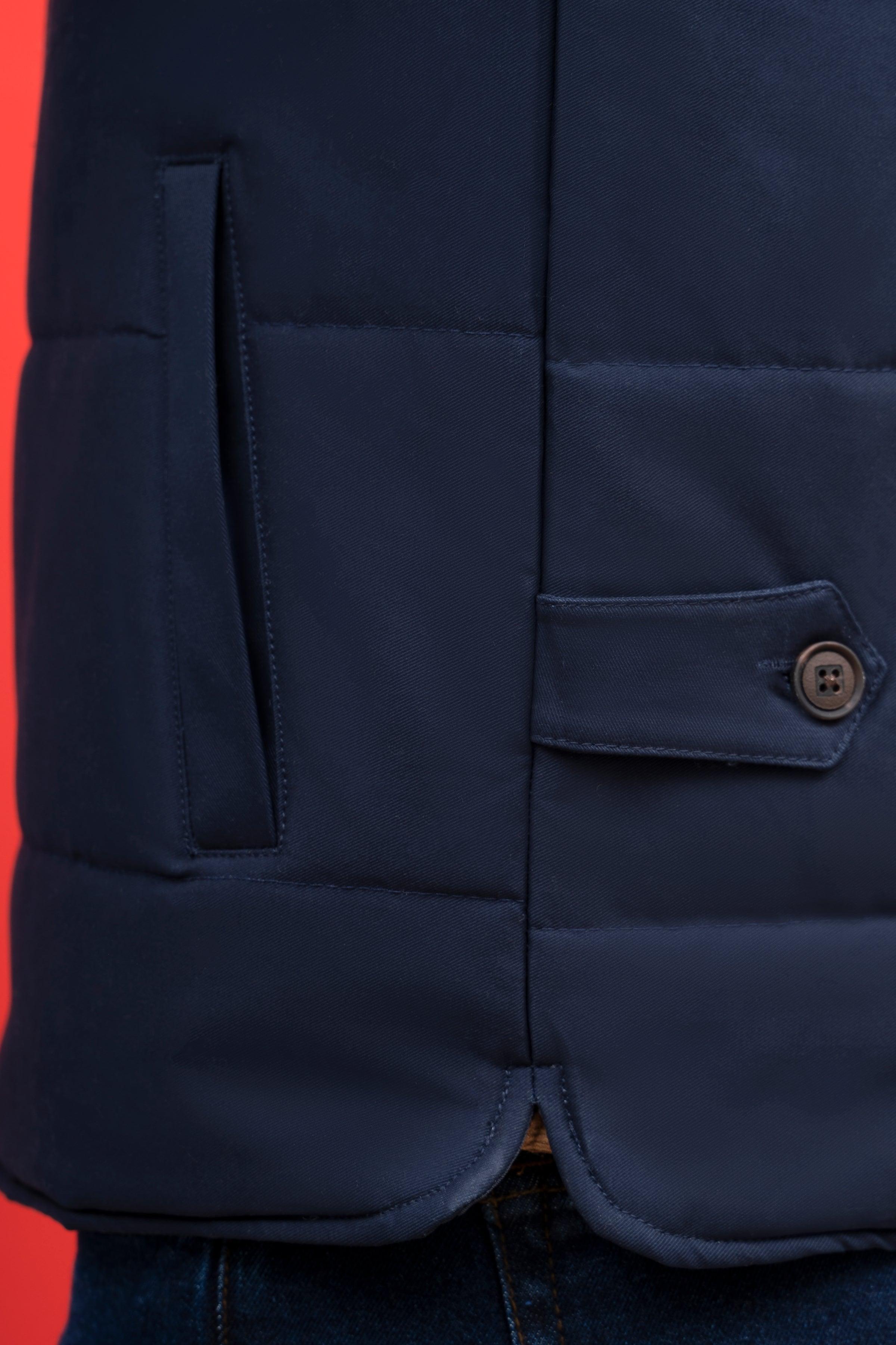 JACKET QUILTED WITH RIB BAN S/L NAVY at Charcoal Clothing