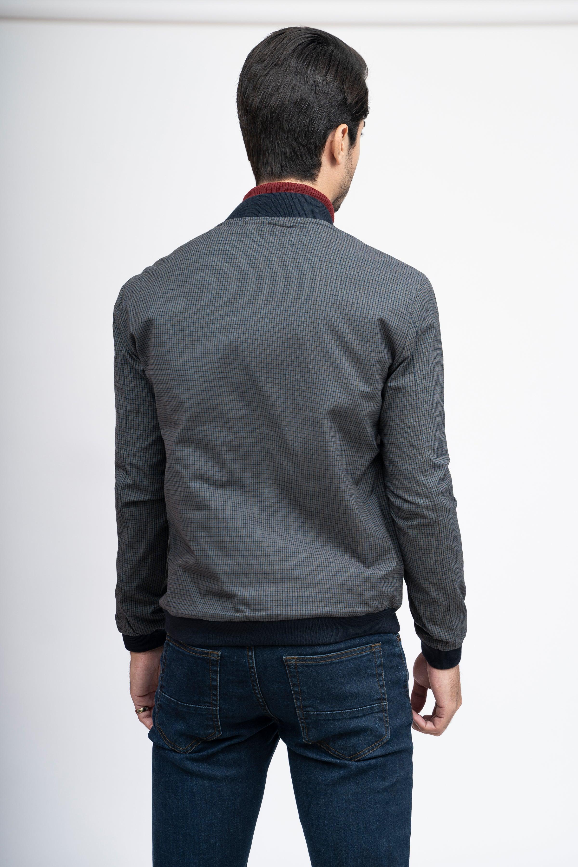 JACKET RIB BAN F/S BLUE BROWN CHECK at Charcoal Clothing