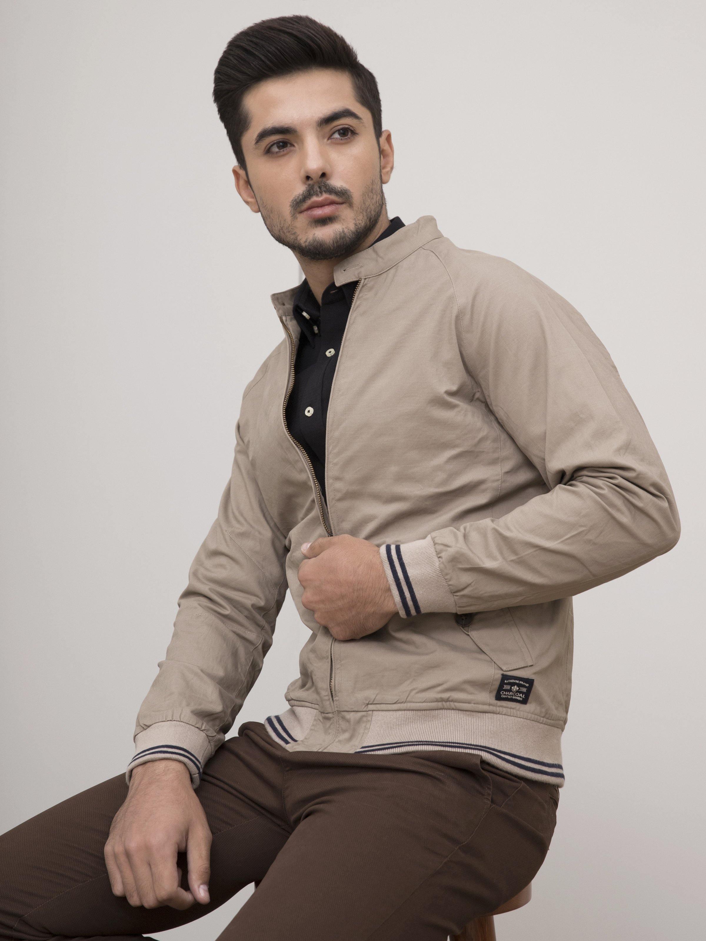 JACKET SMALL BAN FULL SLEEVE BEIGE at Charcoal Clothing