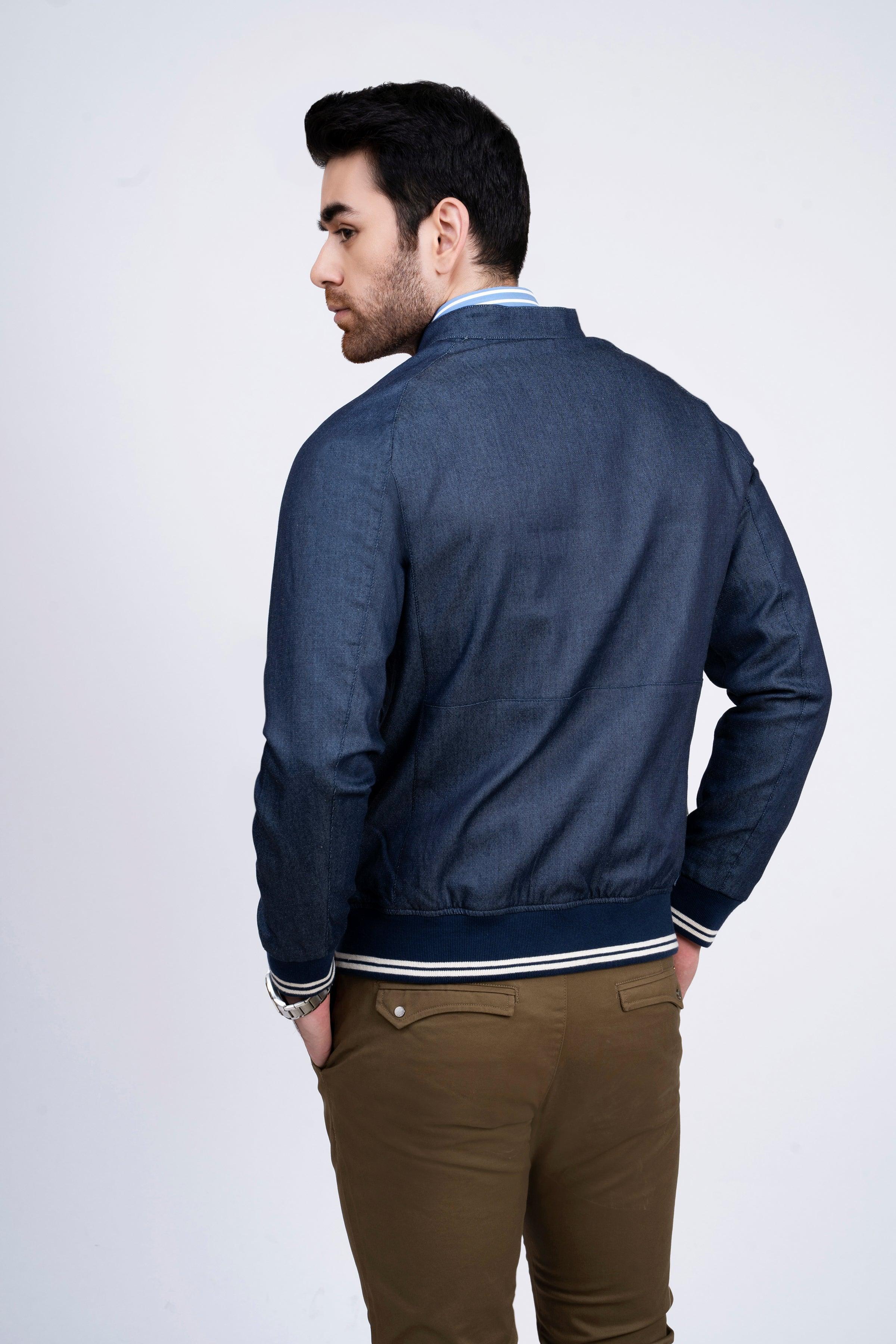 JACKET TIPPING BAN COLLAR NAVY at Charcoal Clothing