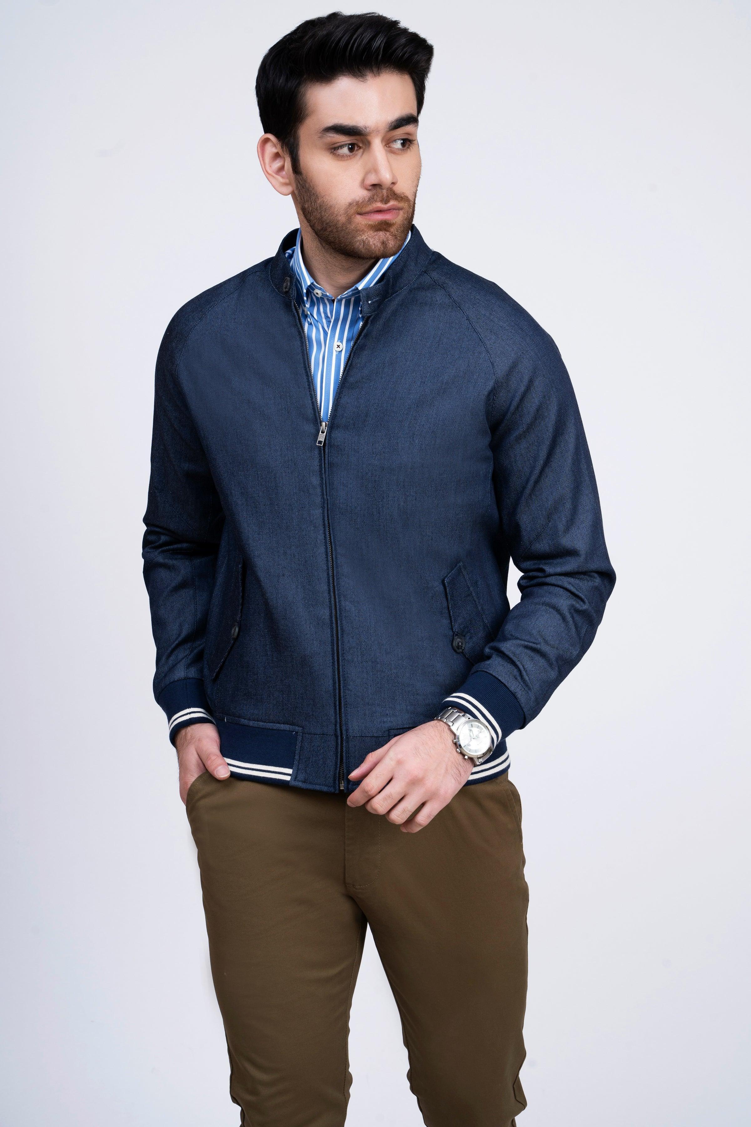 JACKET TIPPING BAN COLLAR NAVY at Charcoal Clothing