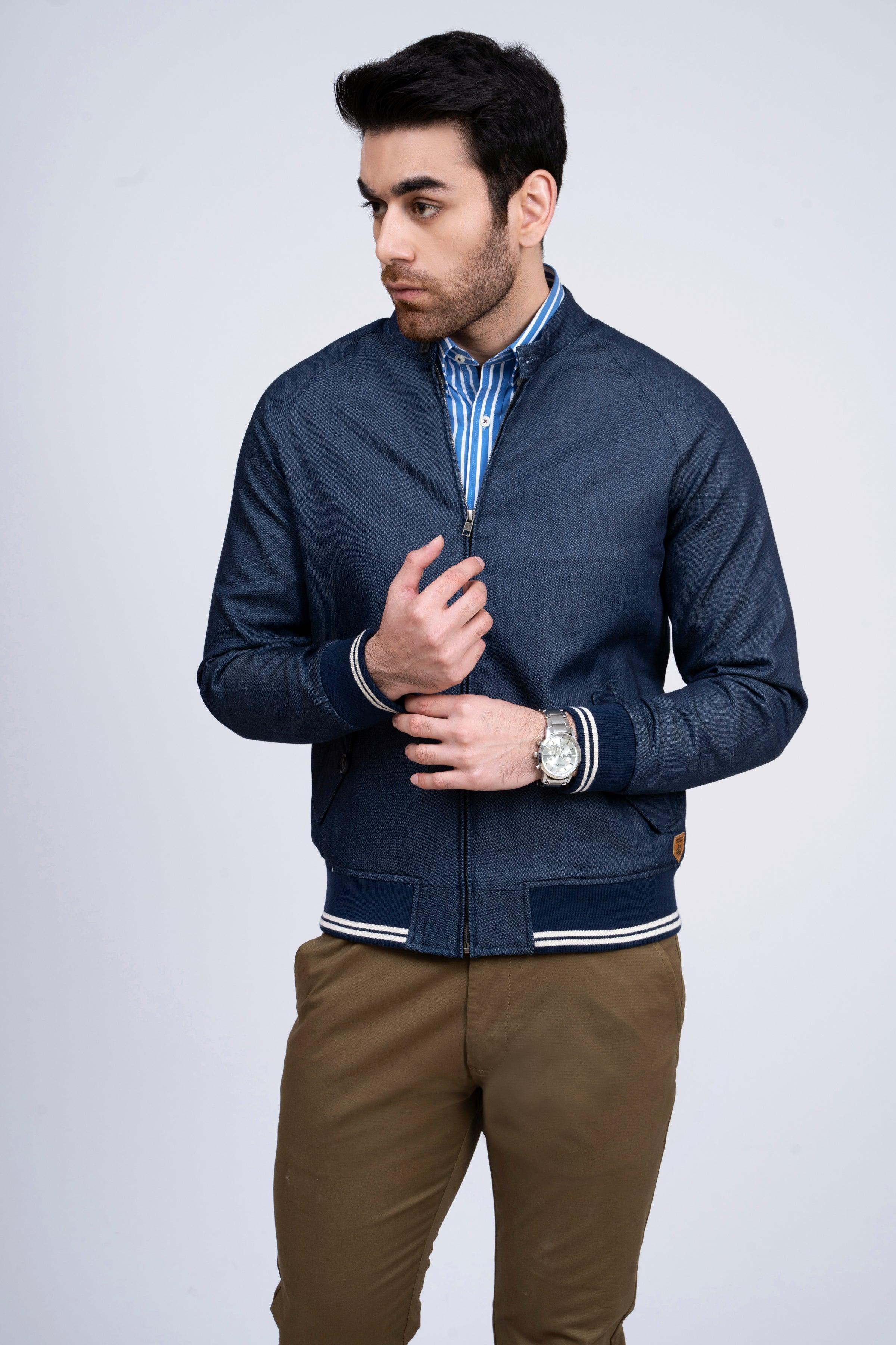 JACKET TIPPING BAN COLLAR NAVY at Charcoal Clothing