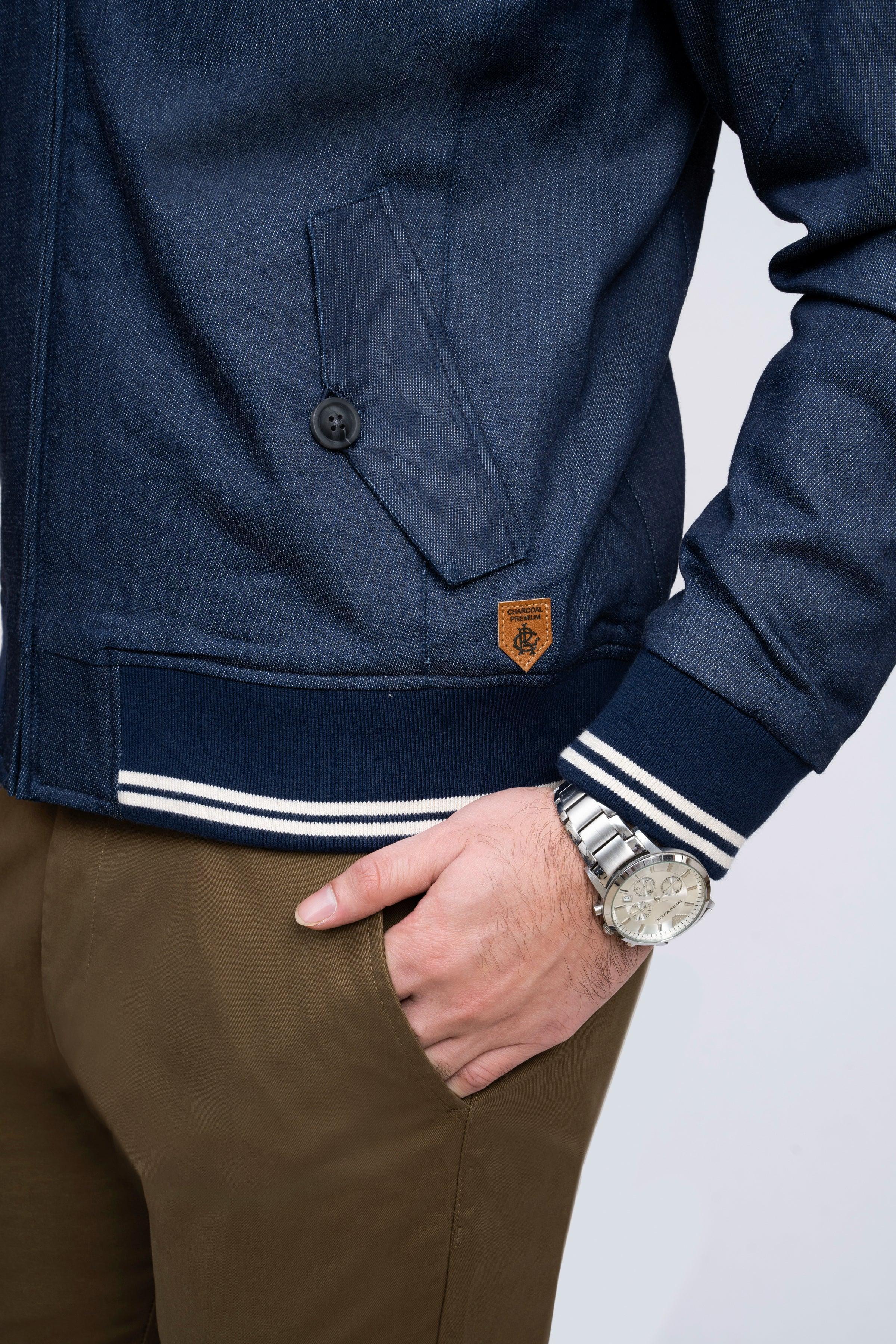 JACKET TIPPING BAN COLLAR NAVY at Charcoal Clothing