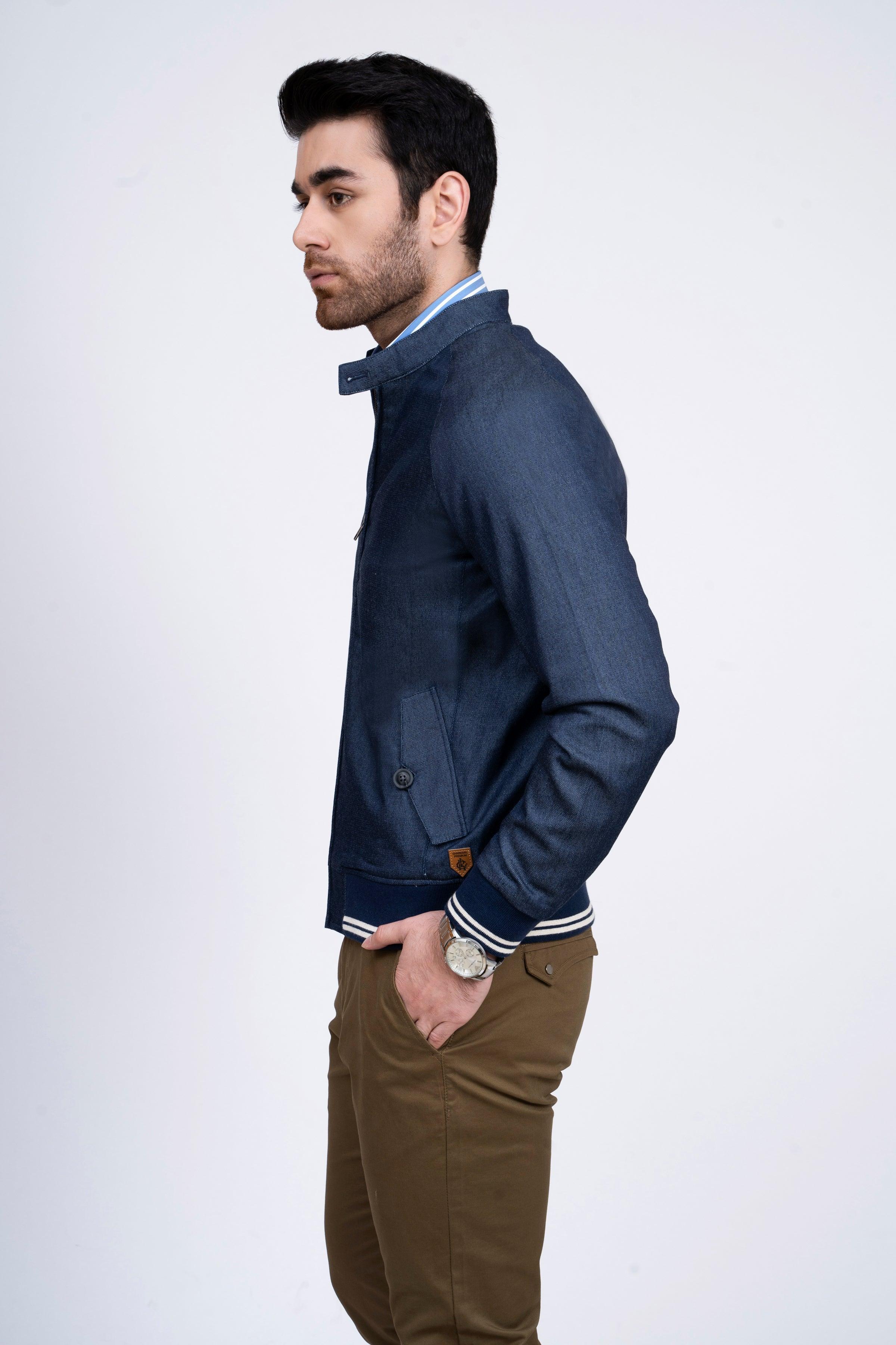 JACKET TIPPING BAN COLLAR NAVY at Charcoal Clothing