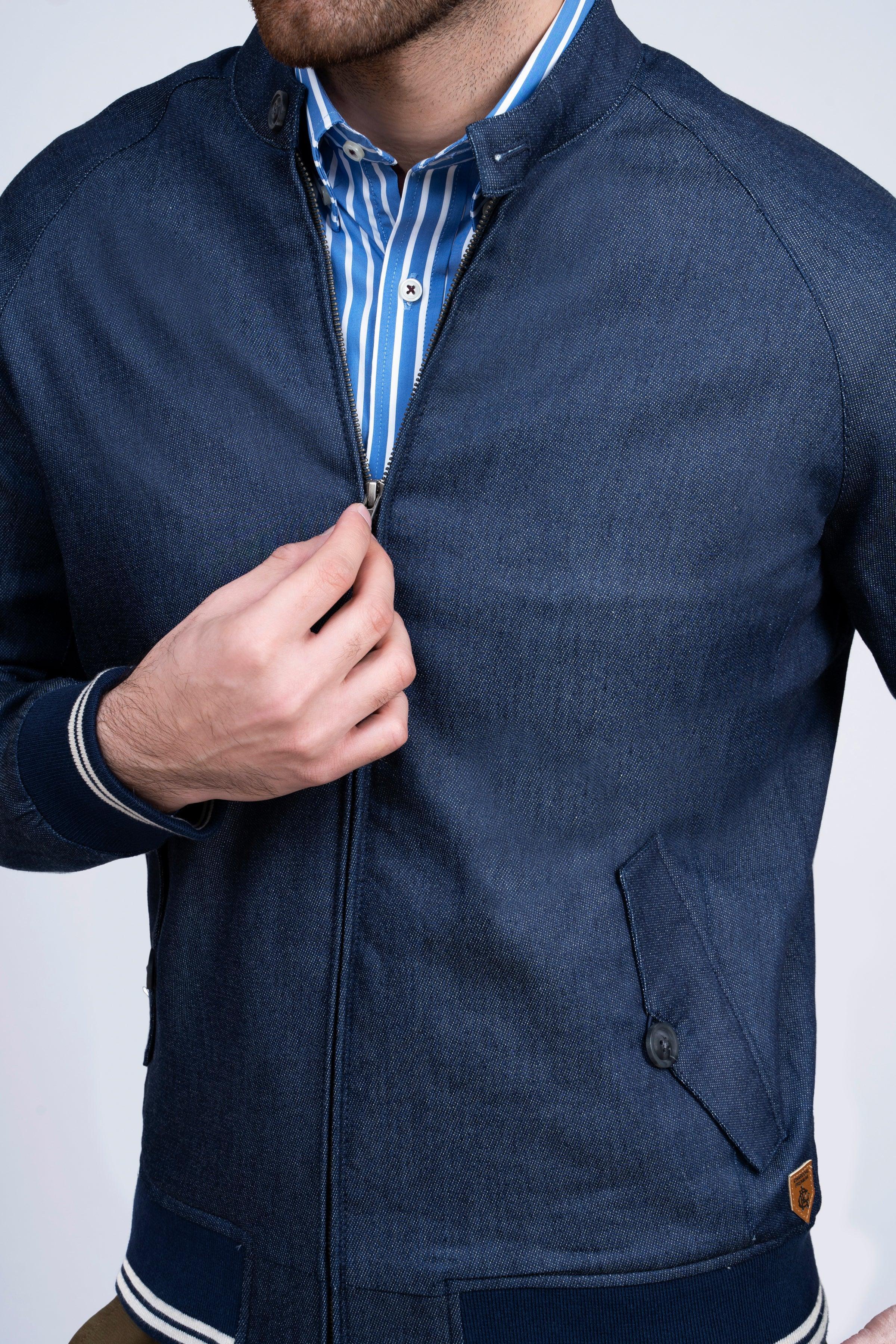 JACKET TIPPING BAN COLLAR NAVY at Charcoal Clothing