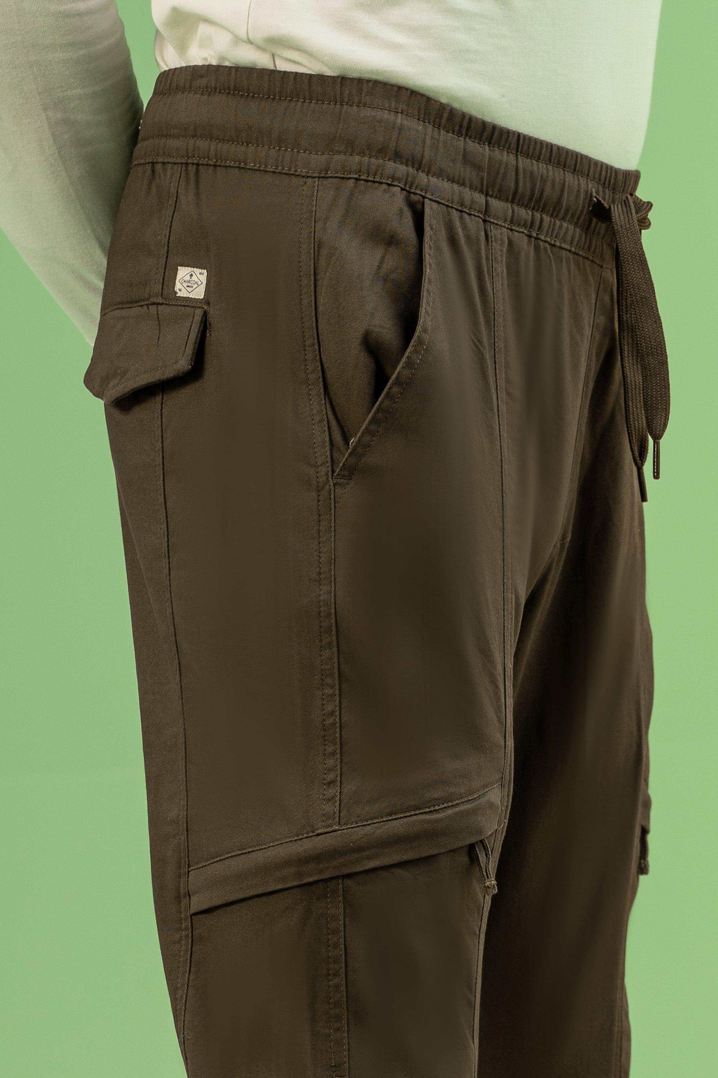 JOGGER WAIST  SLIMFIT TROUSER DARK OLIVE at Charcoal Clothing