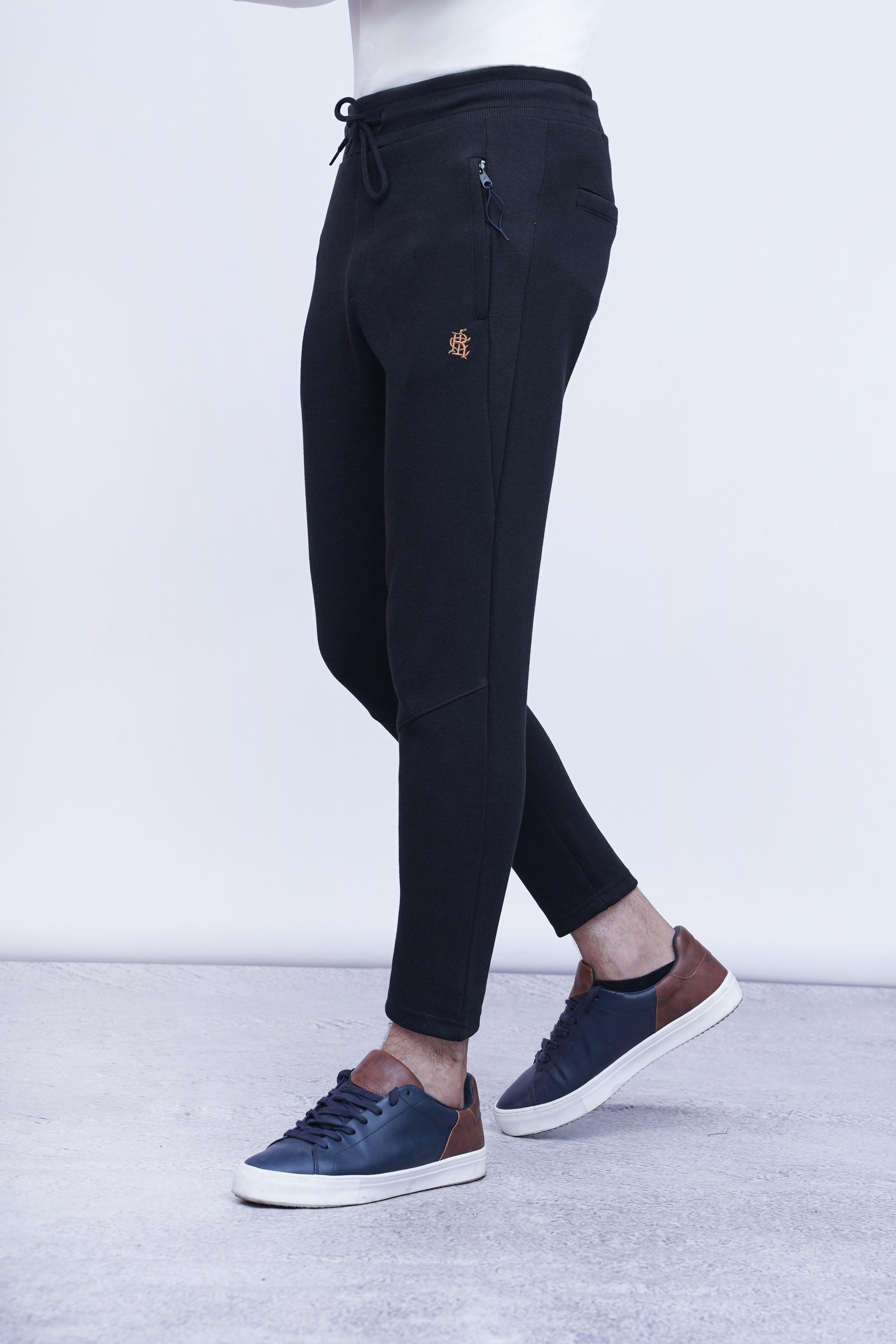 JUMBO PIQUE TROUSER BLACK at Charcoal Clothing