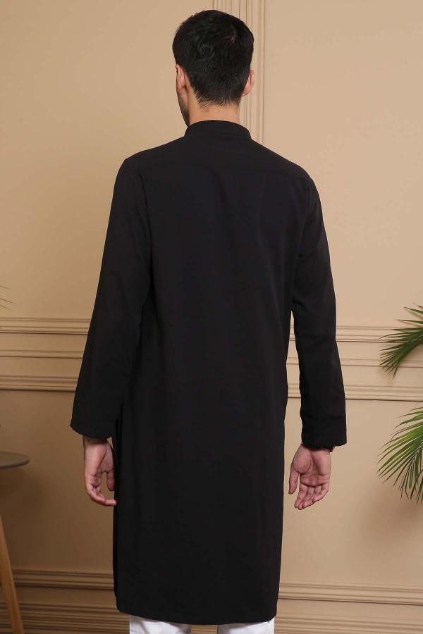 KURTA BAN COLLAR BLACK at Charcoal Clothing