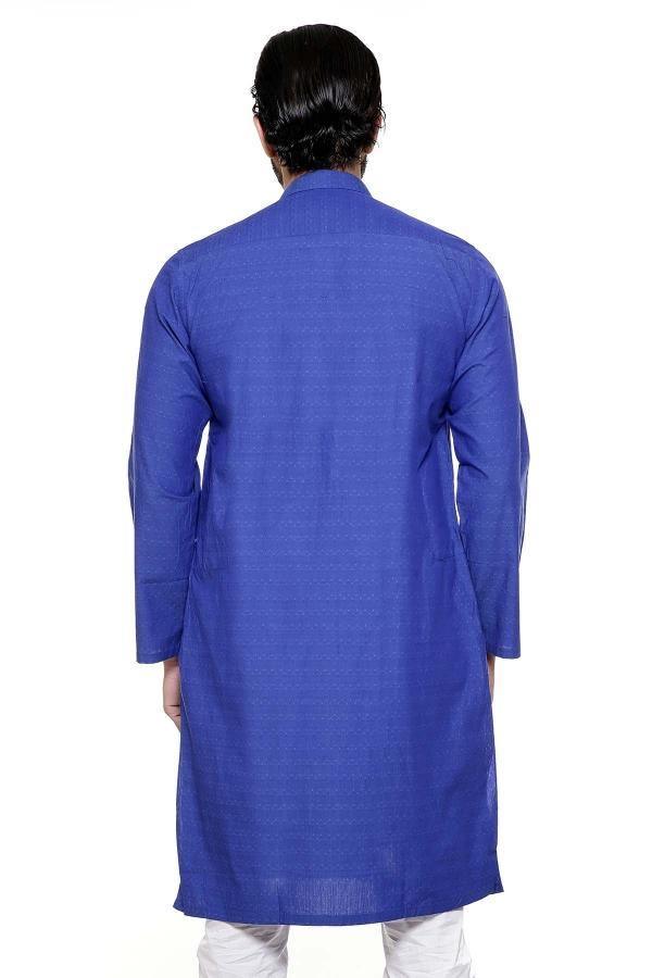 KURTA BAN COLLAR BLUE at Charcoal Clothing