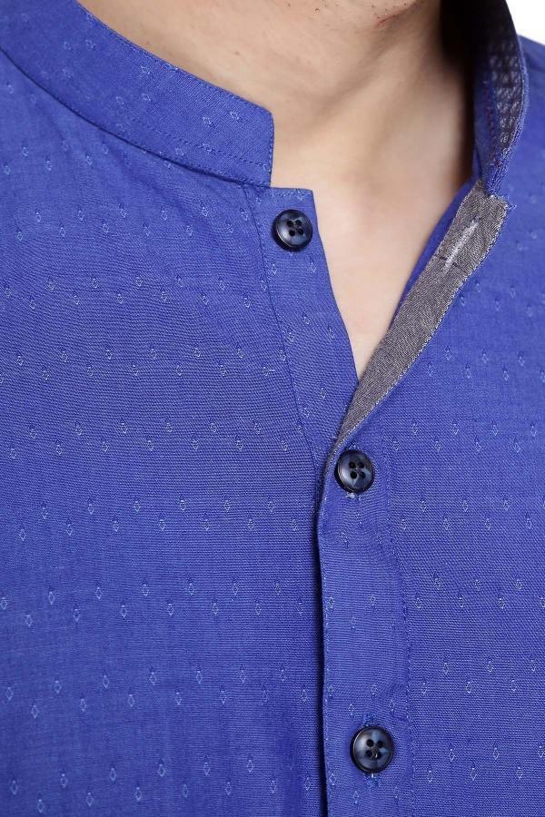 KURTA BAN COLLAR BLUE at Charcoal Clothing