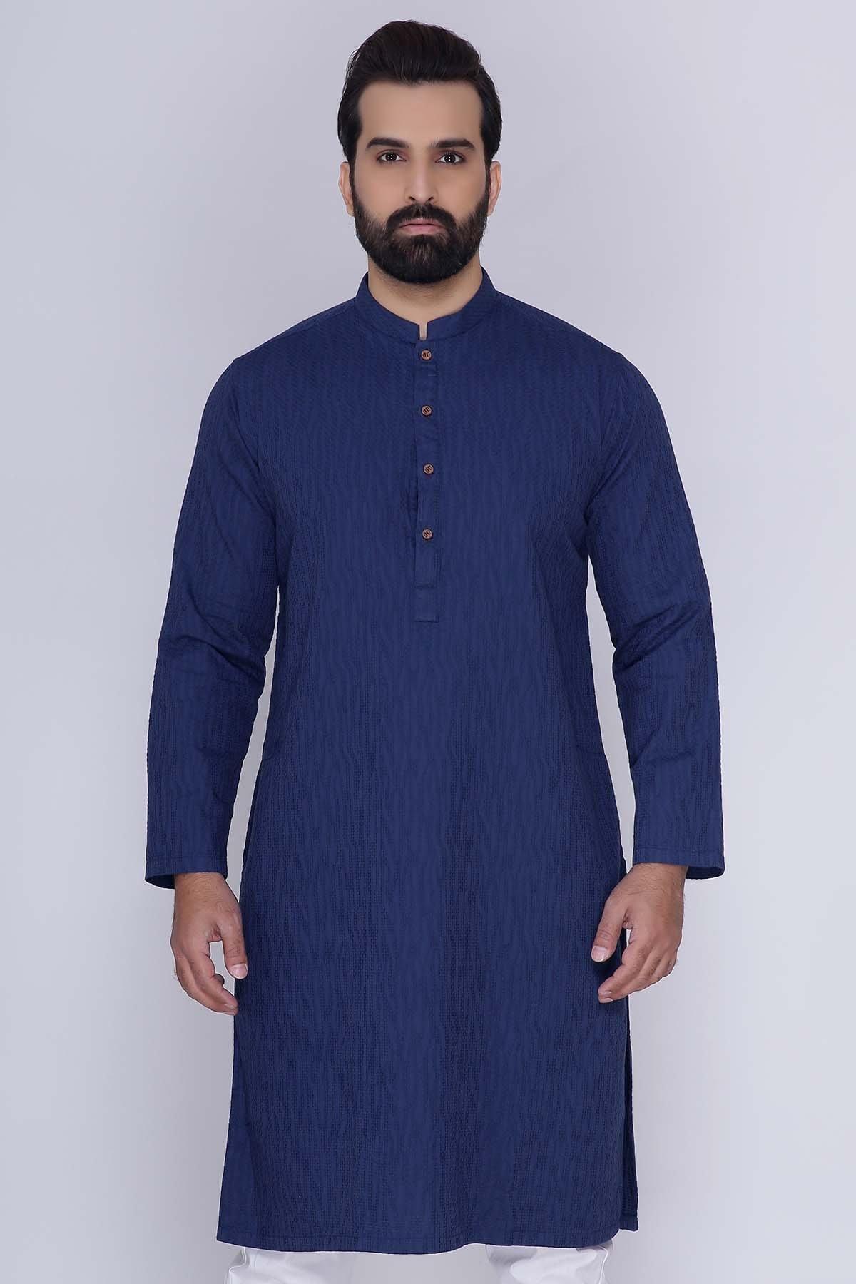 KURTA BAN COLLAR NAVY at Charcoal Clothing