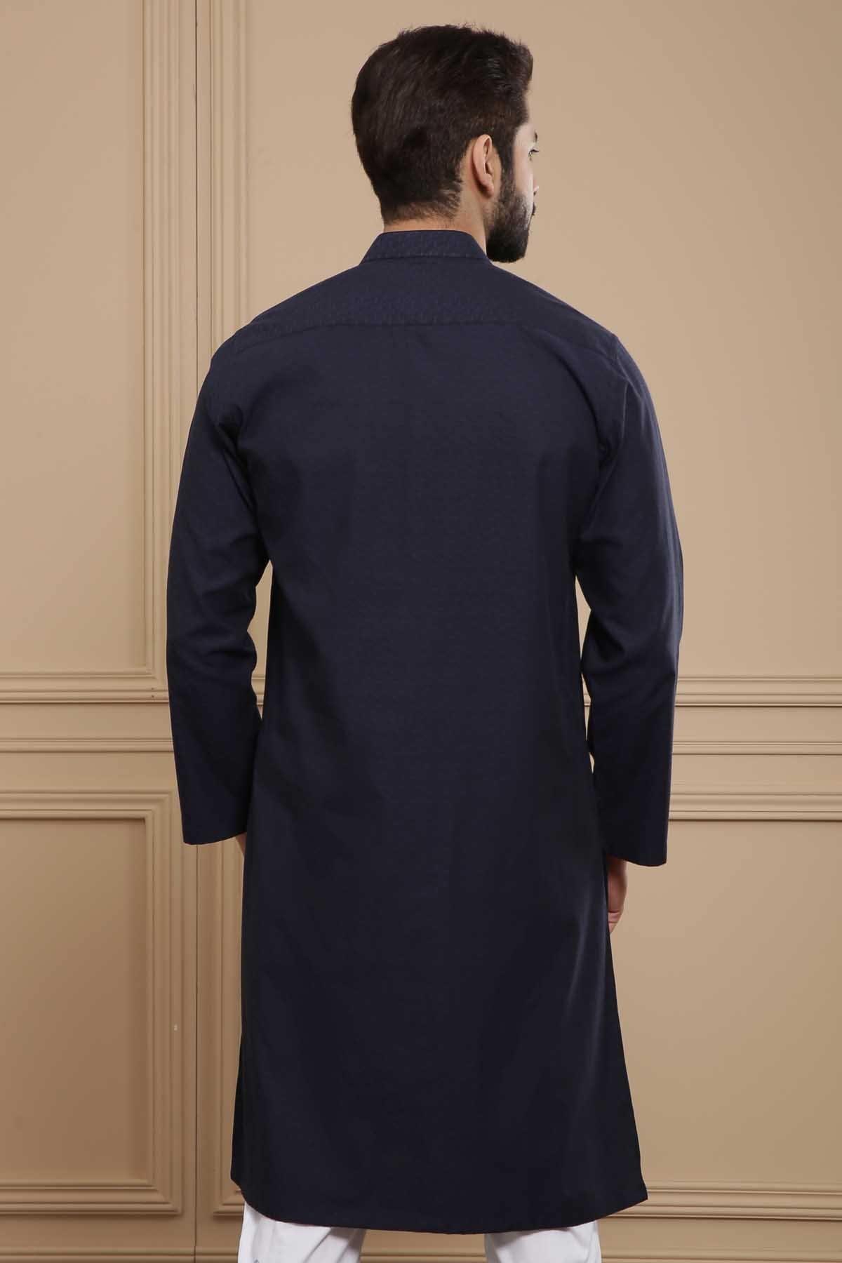 KURTA BAN COLLAR NAVY at Charcoal Clothing