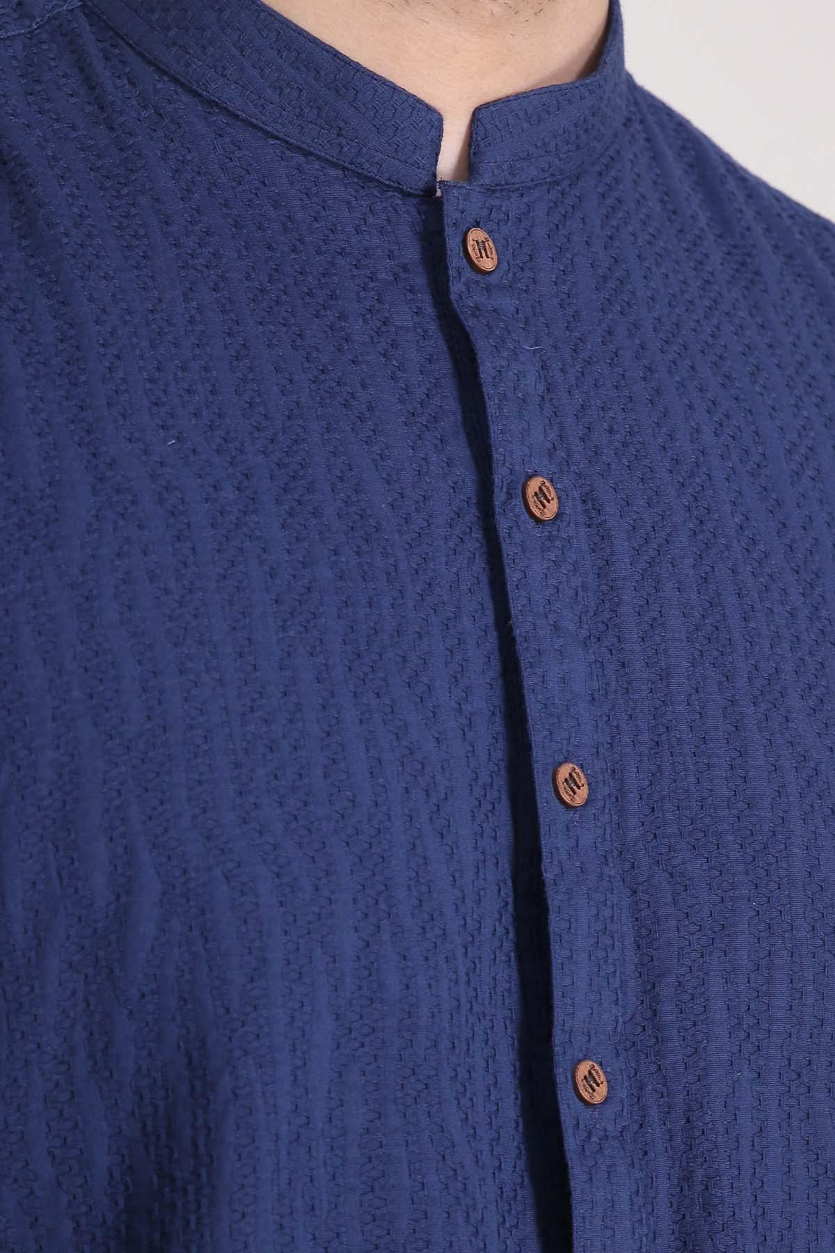 KURTA BAN COLLAR NAVY at Charcoal Clothing