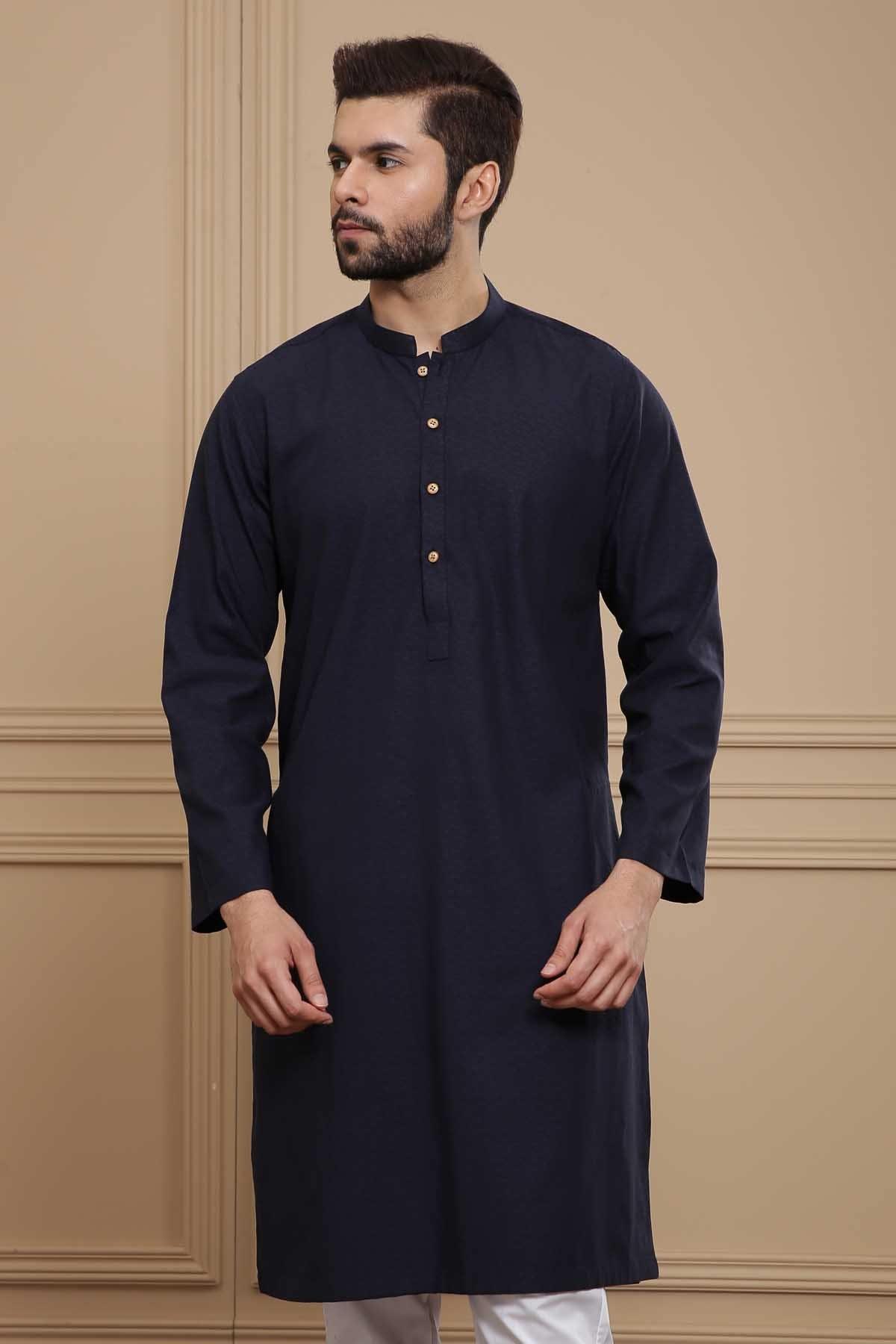 KURTA BAN COLLAR NAVY at Charcoal Clothing