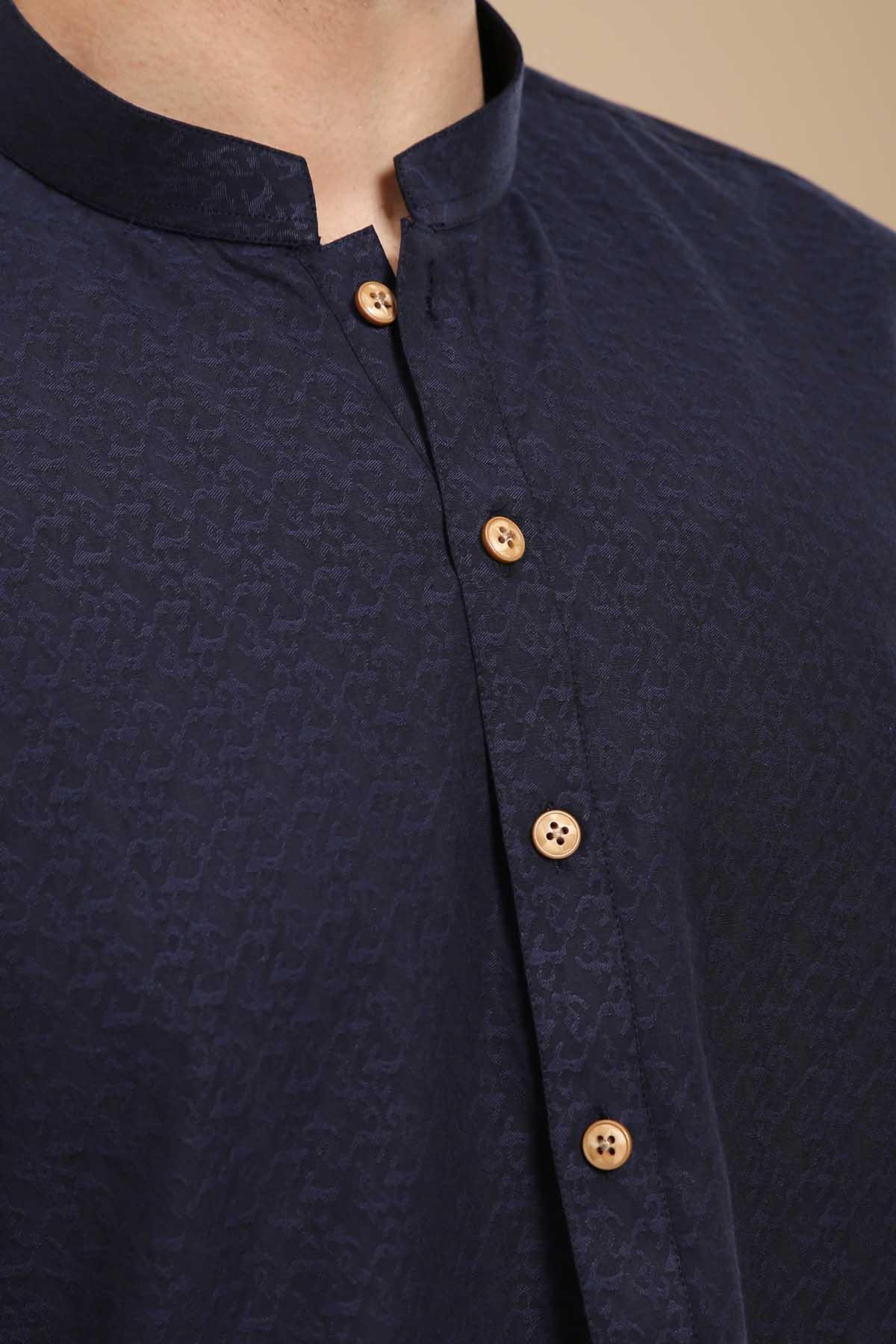 KURTA BAN COLLAR NAVY at Charcoal Clothing