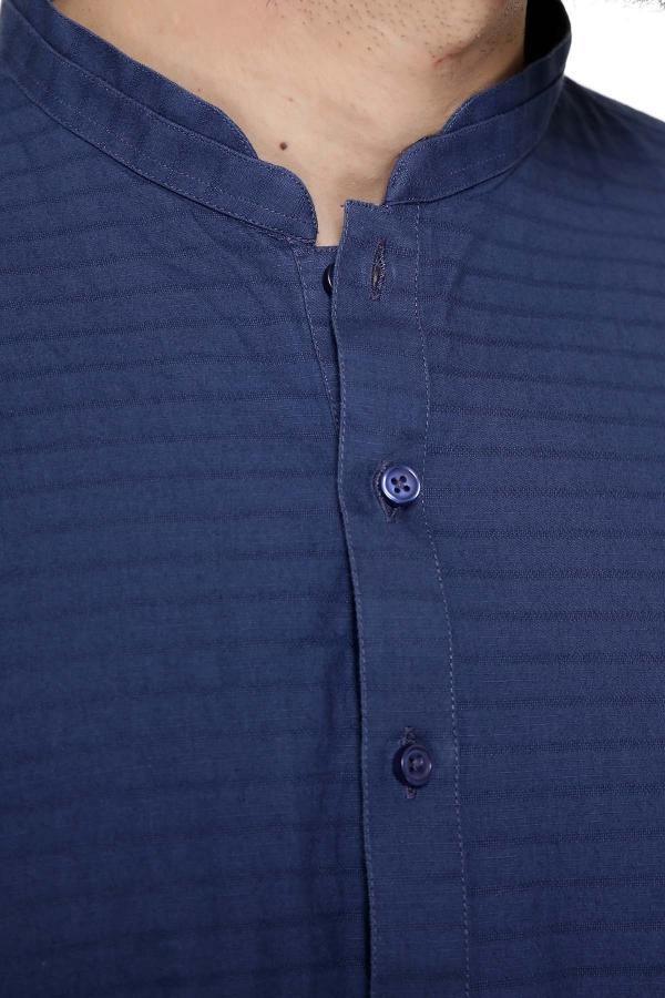 KURTA BAN COLLAR NAVY at Charcoal Clothing