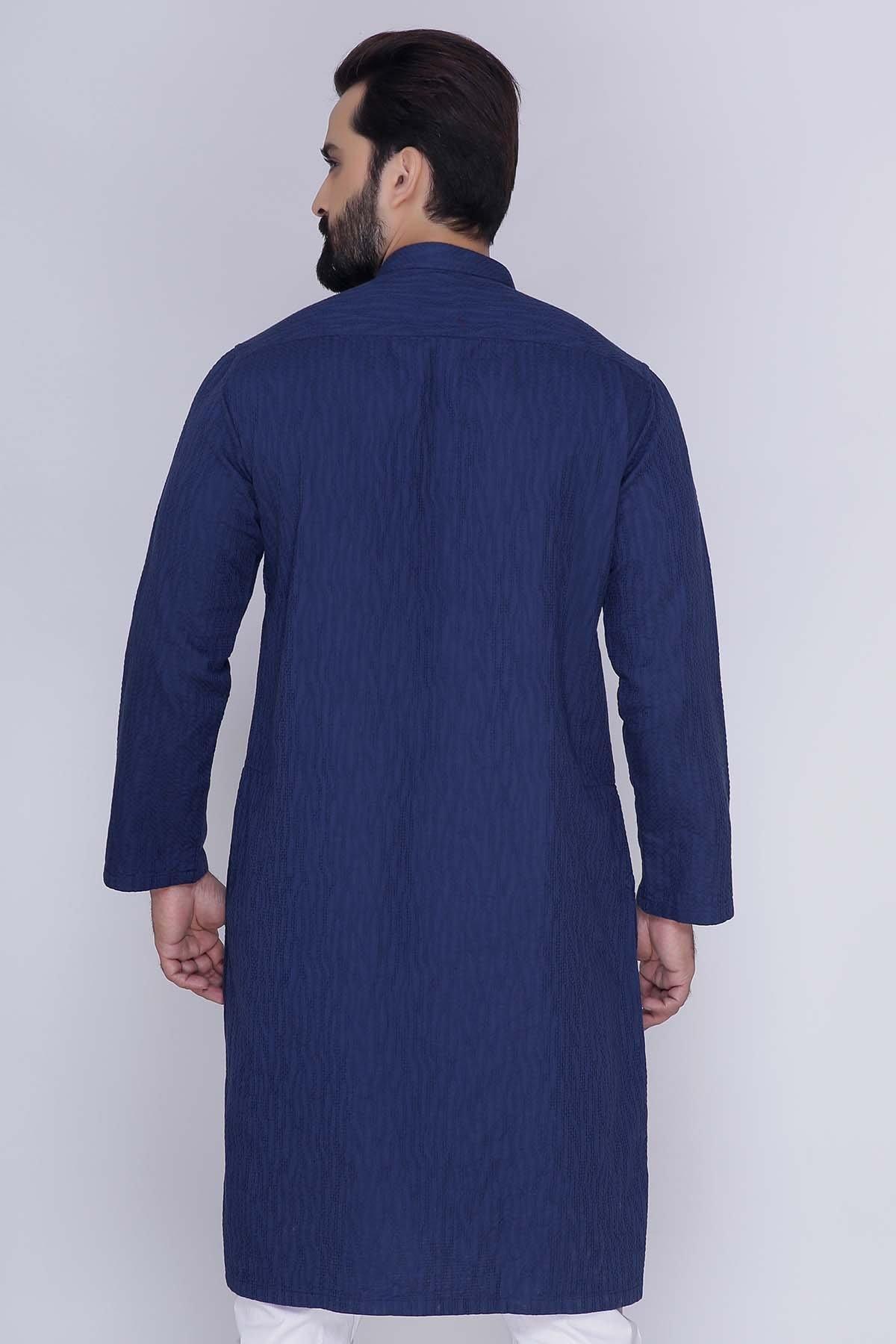 KURTA BAN COLLAR NAVY at Charcoal Clothing