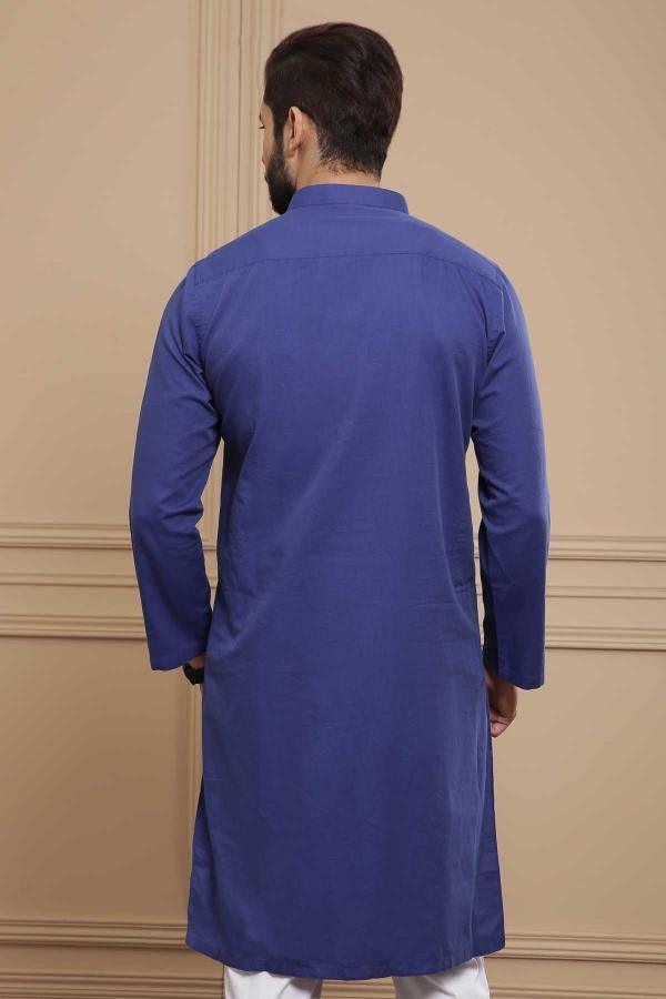 KURTA BAN COLLAR ROYAL BLUE at Charcoal Clothing