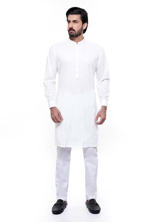 KURTA BAN COLLAR WHITE at Charcoal Clothing