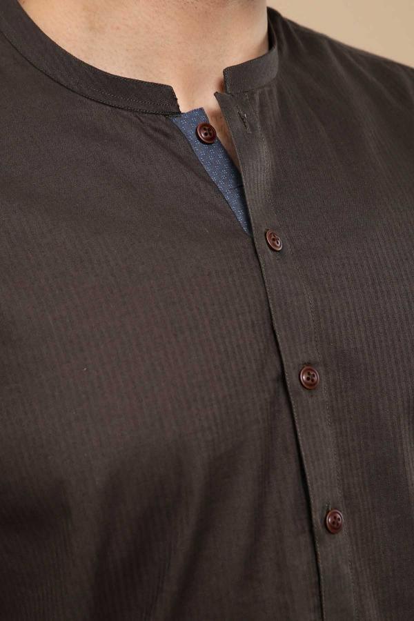 KURTA  SMALL BAN COLLAR GREEN at Charcoal Clothing