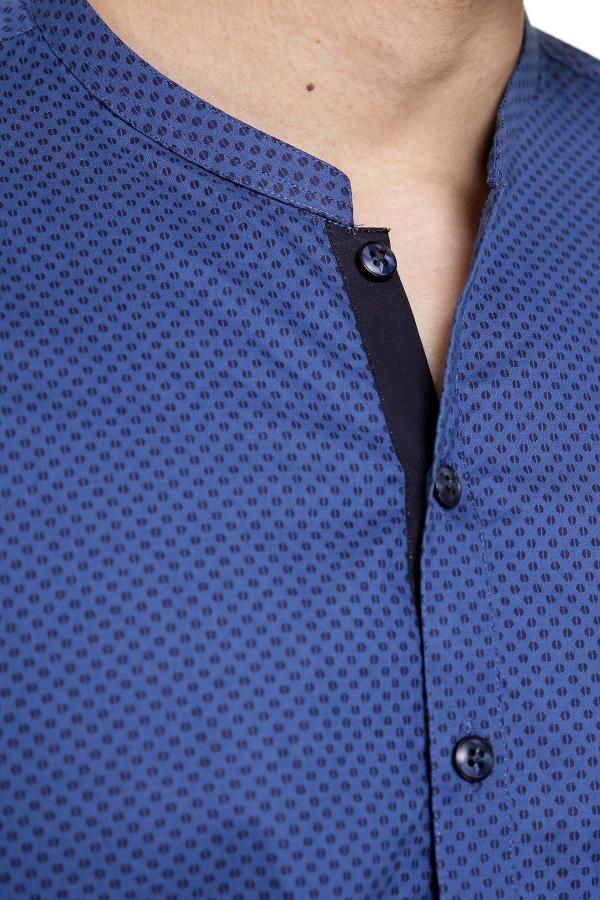 KURTA SMALL BAN COLLAR NAVY BLUE at Charcoal Clothing