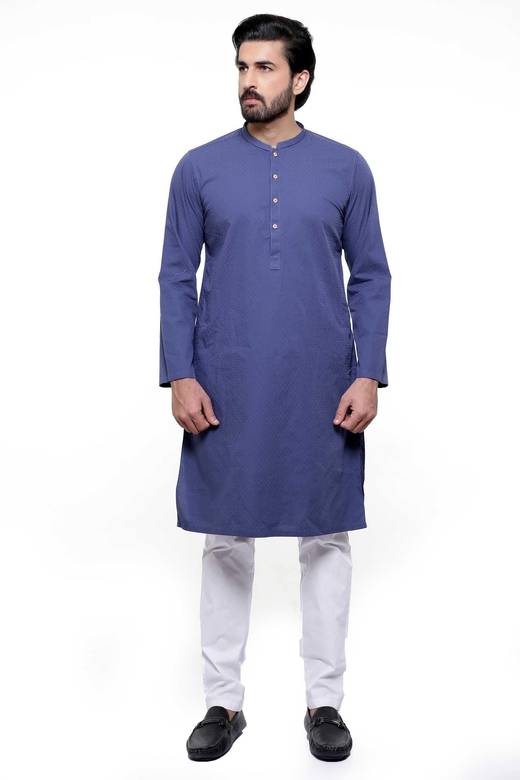 KURTA SMALL BAN COLLAR NAVY at Charcoal Clothing