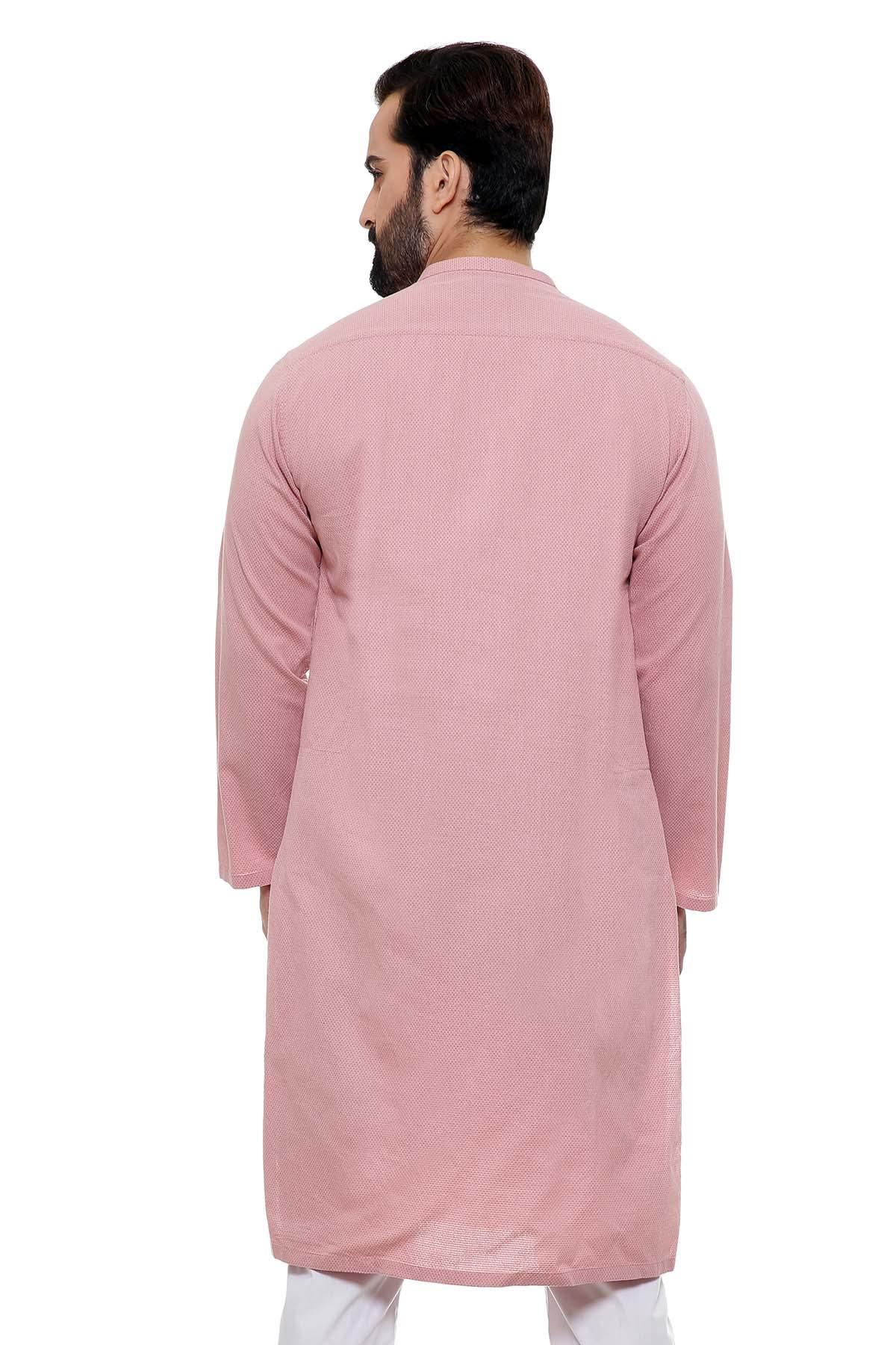 KURTA  SMALL BAN COLLAR WITHOUT CUFF PINK at Charcoal Clothing