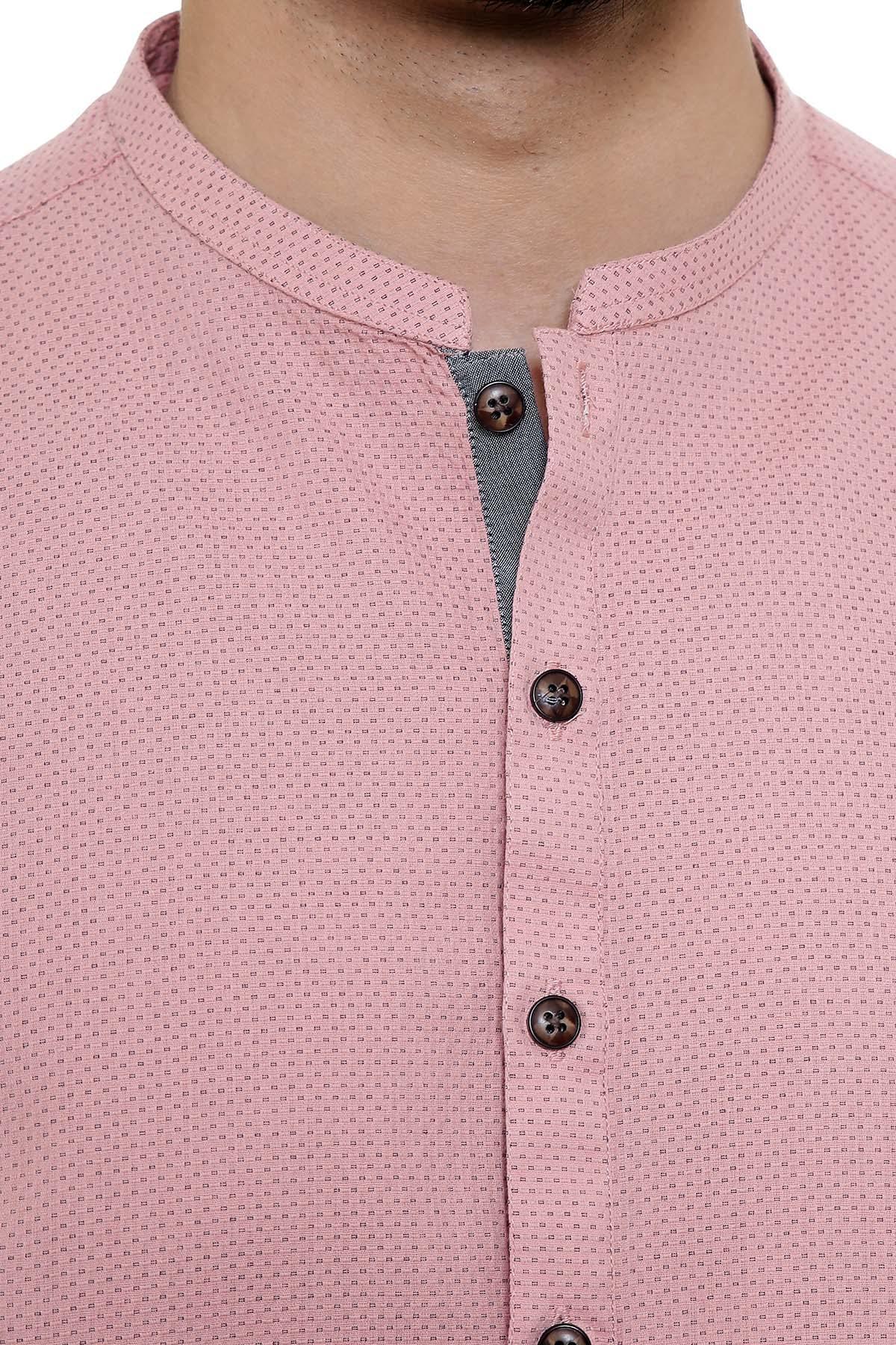 KURTA  SMALL BAN COLLAR WITHOUT CUFF PINK at Charcoal Clothing