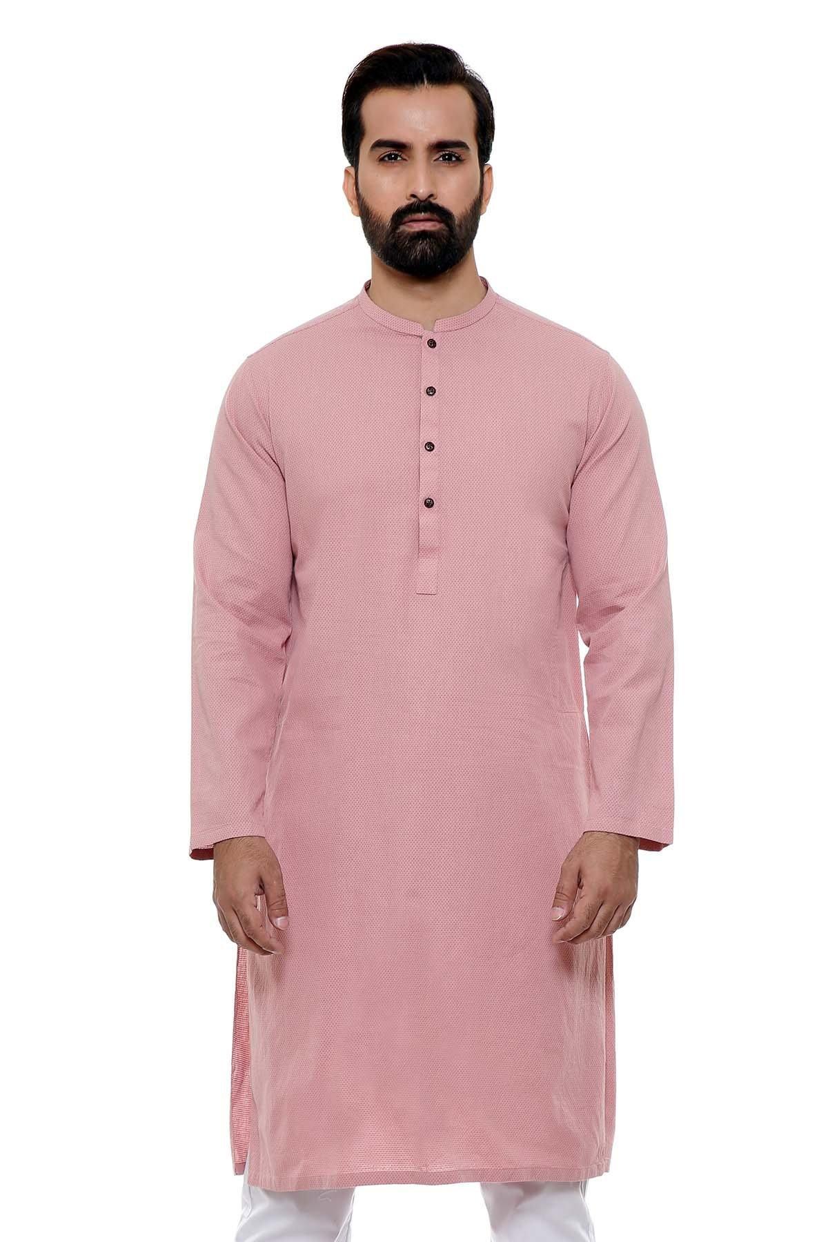 KURTA  SMALL BAN COLLAR WITHOUT CUFF PINK at Charcoal Clothing