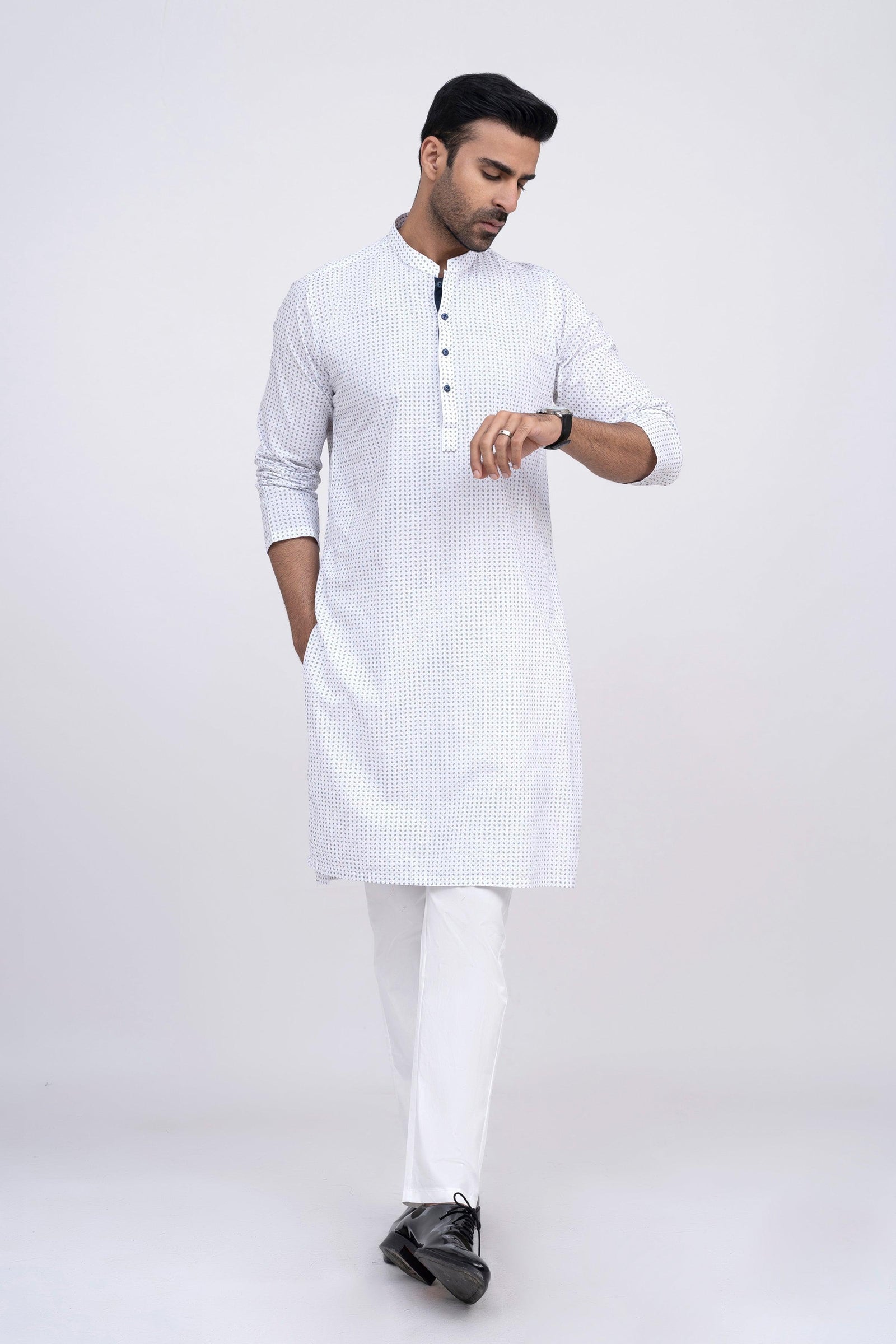 white kurta with shawl