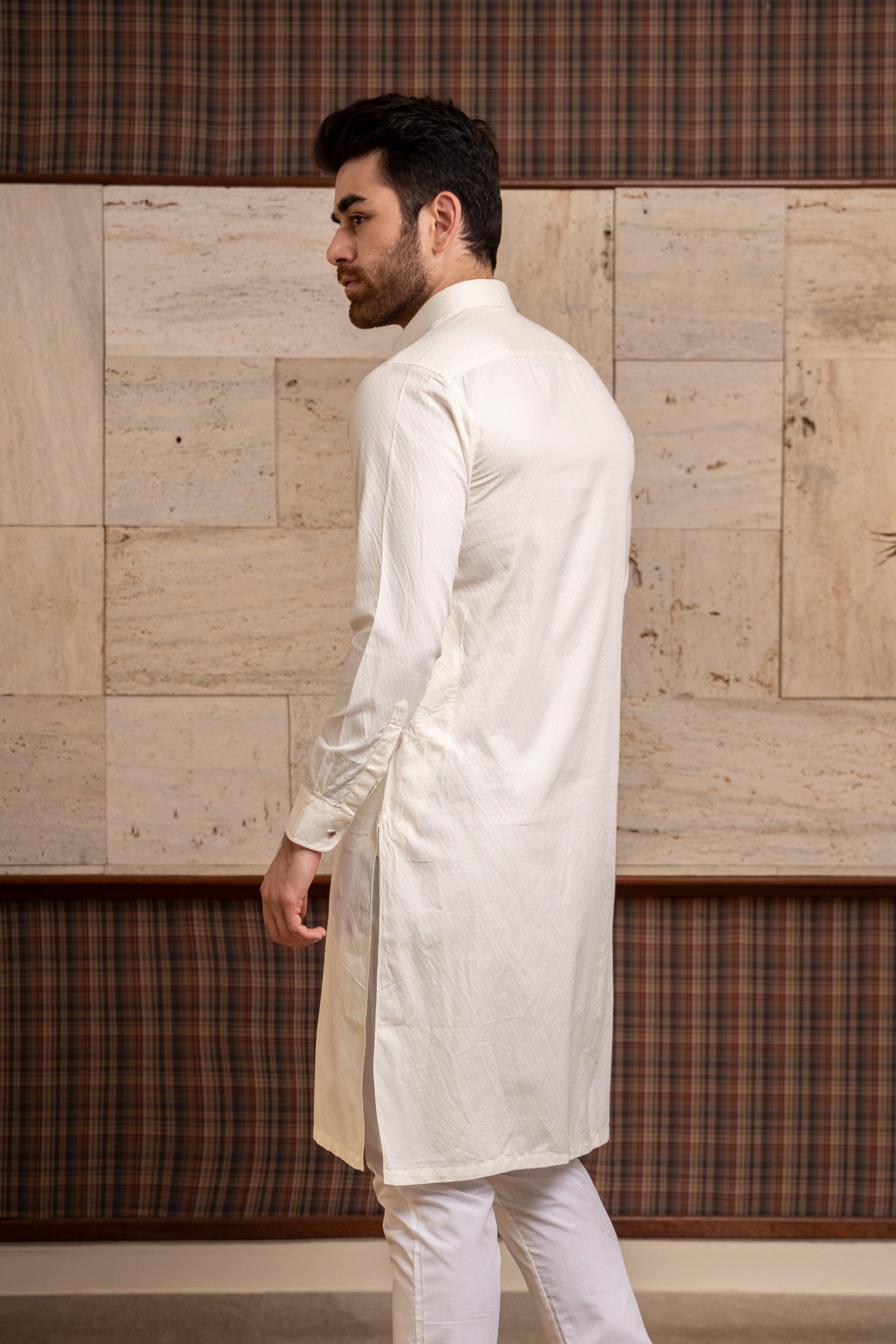 KURTA WITH COLLAR OFF WHITE at Charcoal Clothing