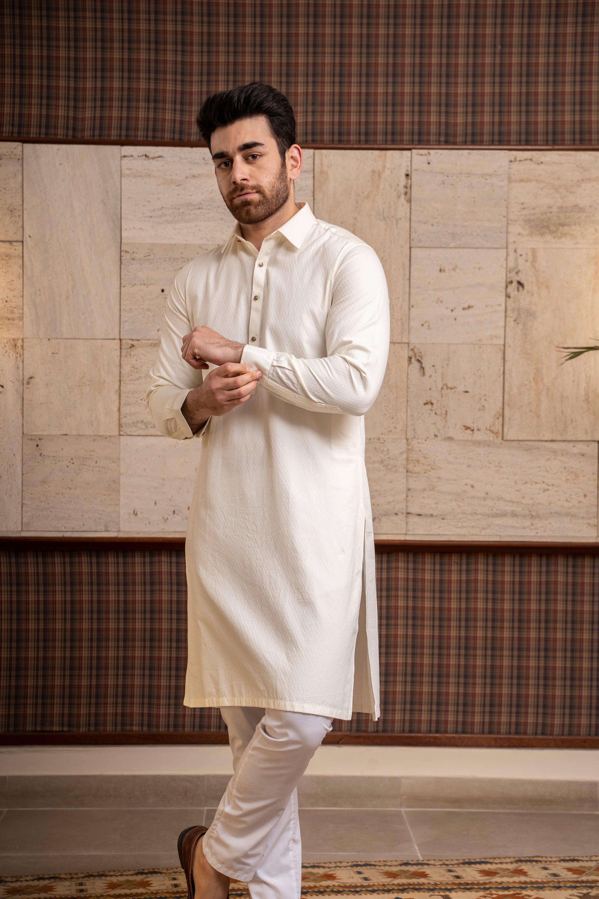 KURTA WITH COLLAR OFF WHITE at Charcoal Clothing