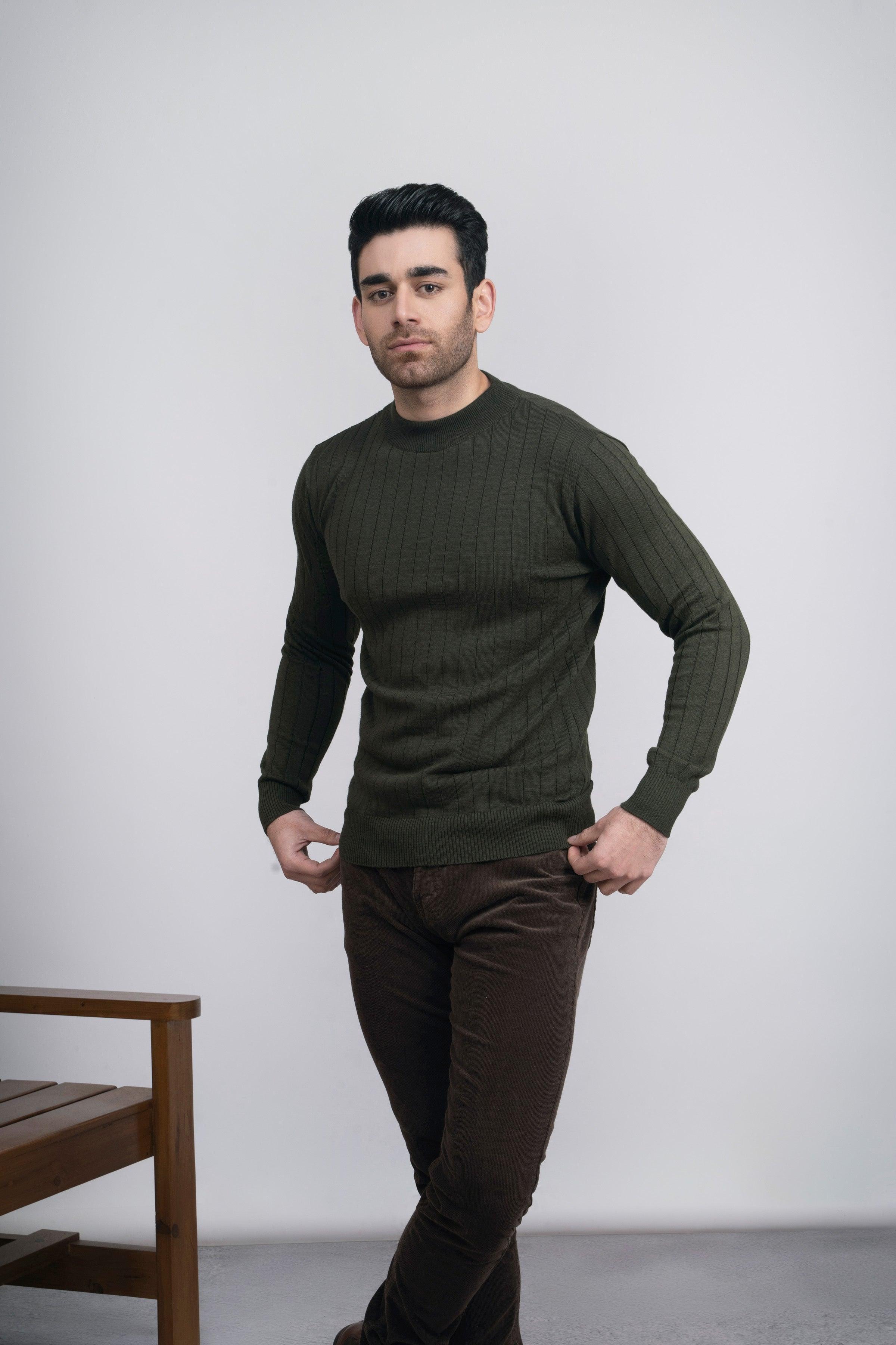 MOCK NECK SWEATER F/S OLIVE at Charcoal Clothing