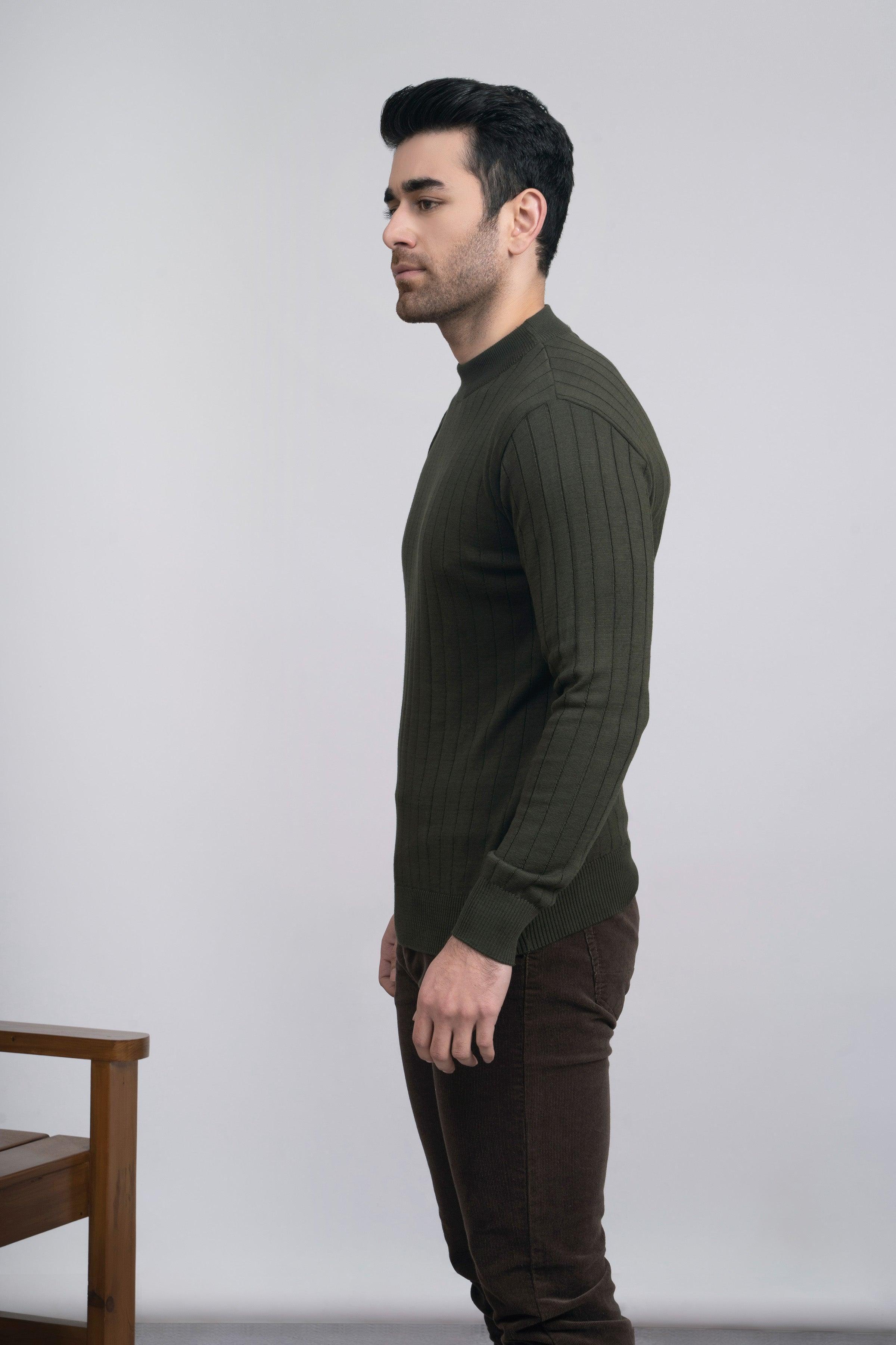 MOCK NECK SWEATER F/S OLIVE at Charcoal Clothing