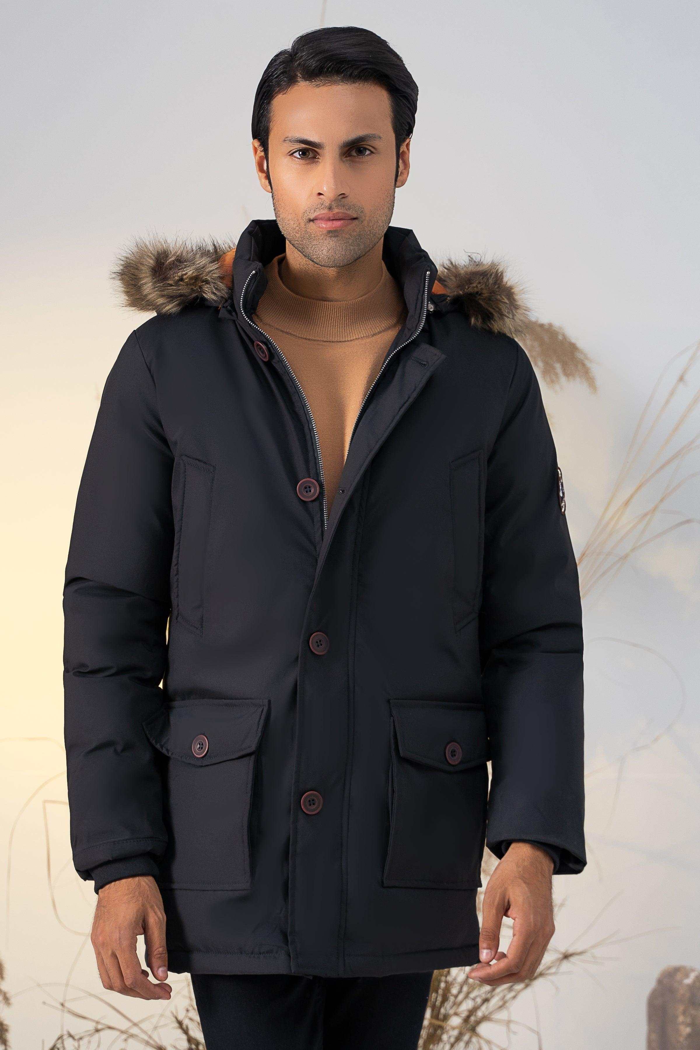 PARKA JACKET WITH FUR HOOD BLACK