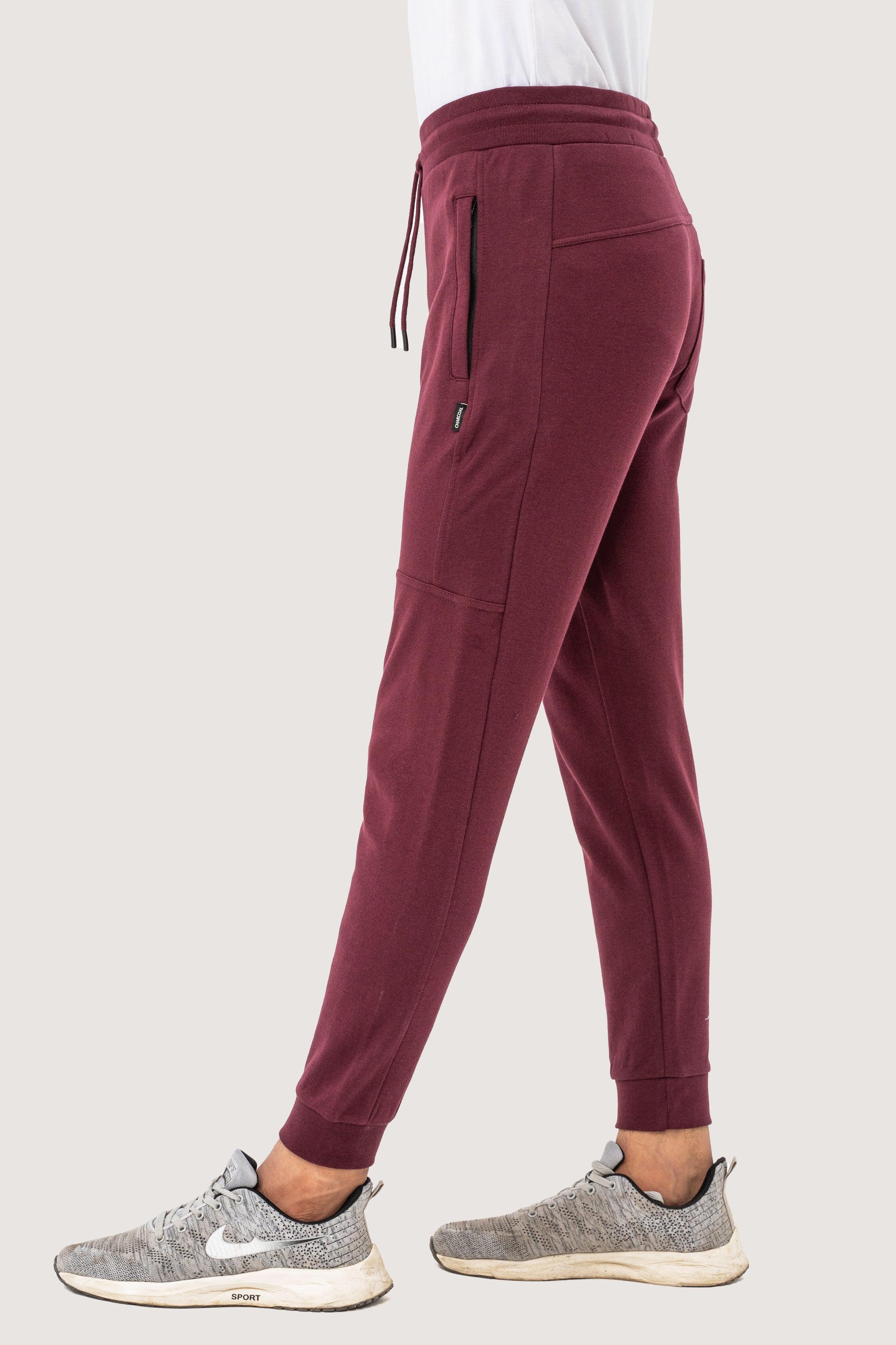PIQUE INTERLOCK SLIMFIT TROUSER MAROON at Charcoal Clothing