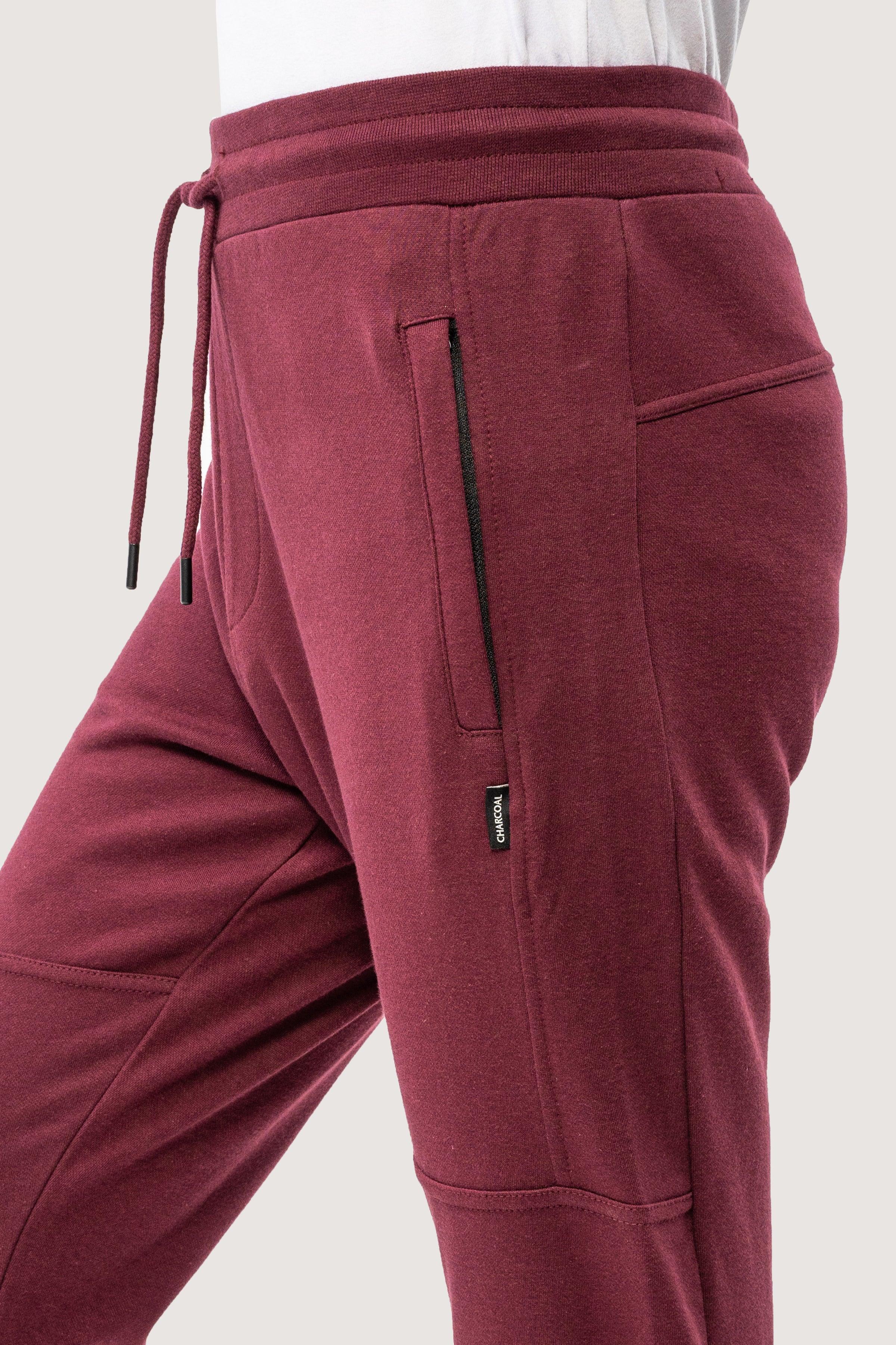 PIQUE INTERLOCK SLIMFIT TROUSER MAROON at Charcoal Clothing
