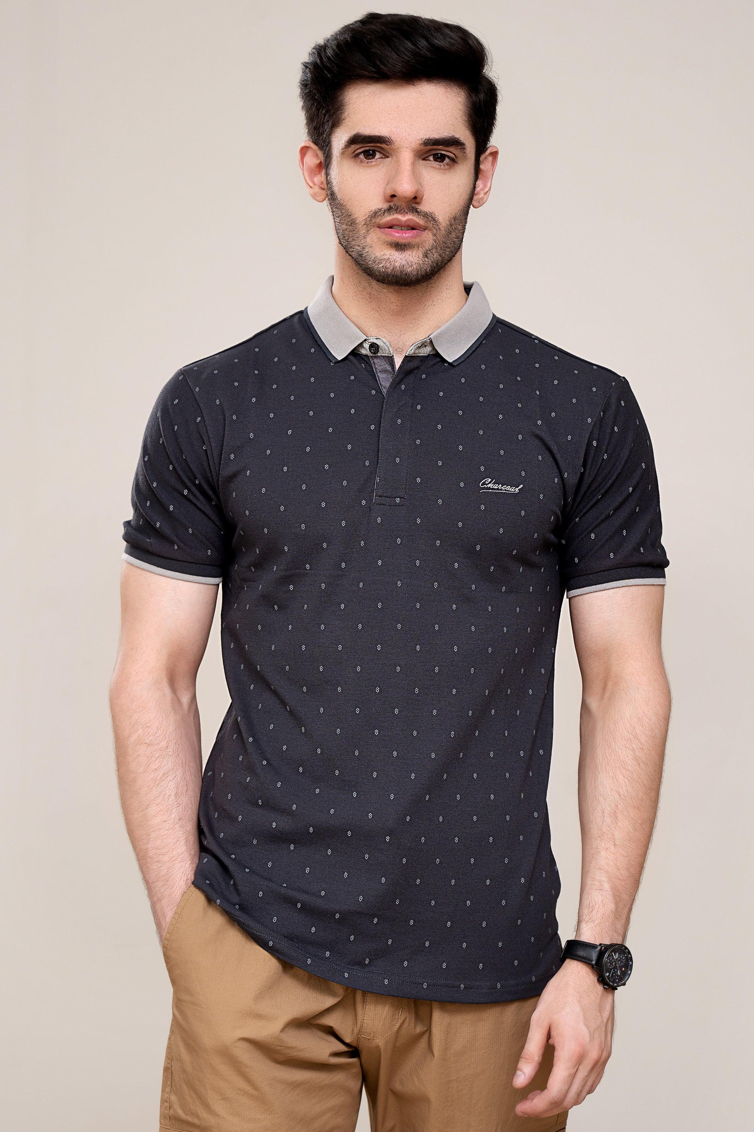 POLO SHIRT BLACK GREY at Charcoal Clothing