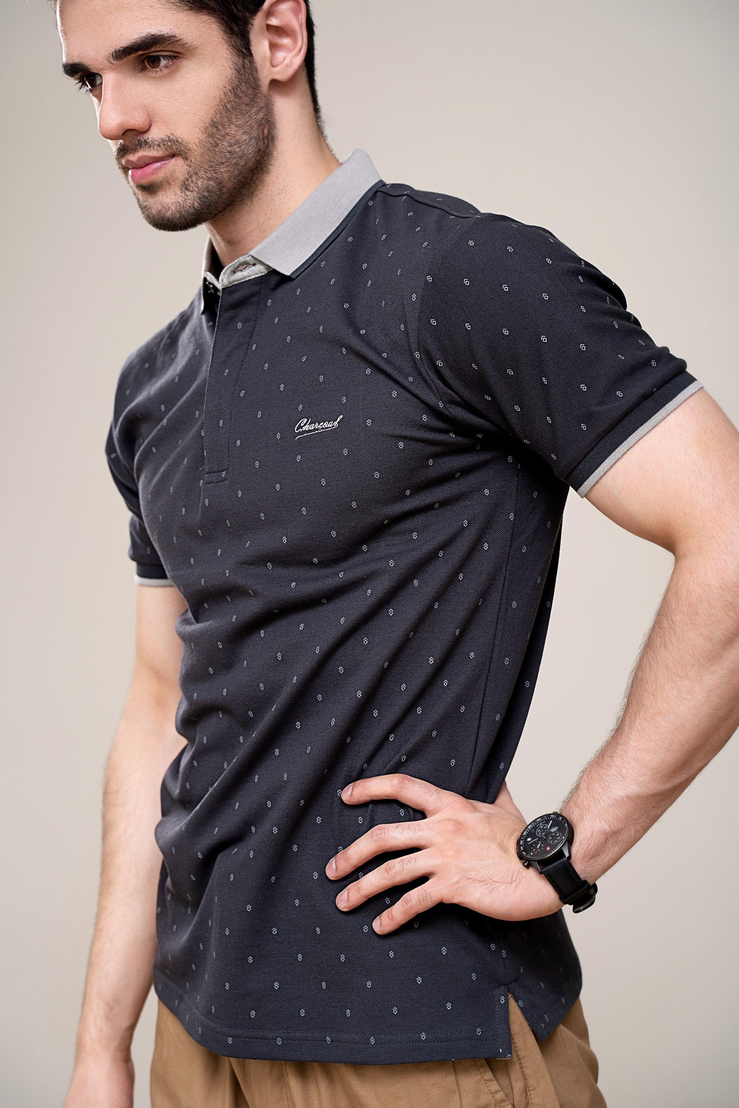 POLO SHIRT BLACK GREY at Charcoal Clothing