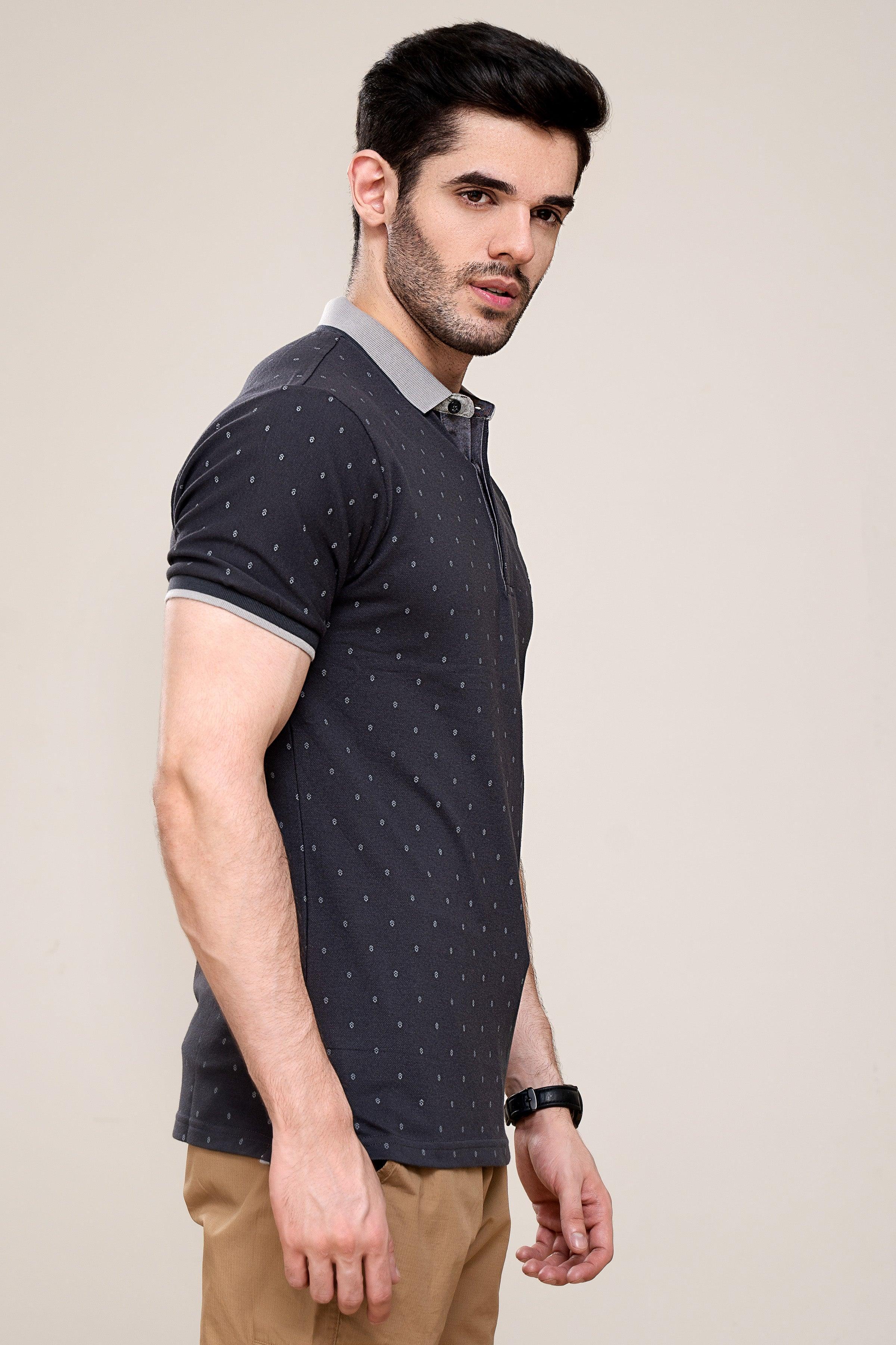 POLO SHIRT BLACK GREY at Charcoal Clothing