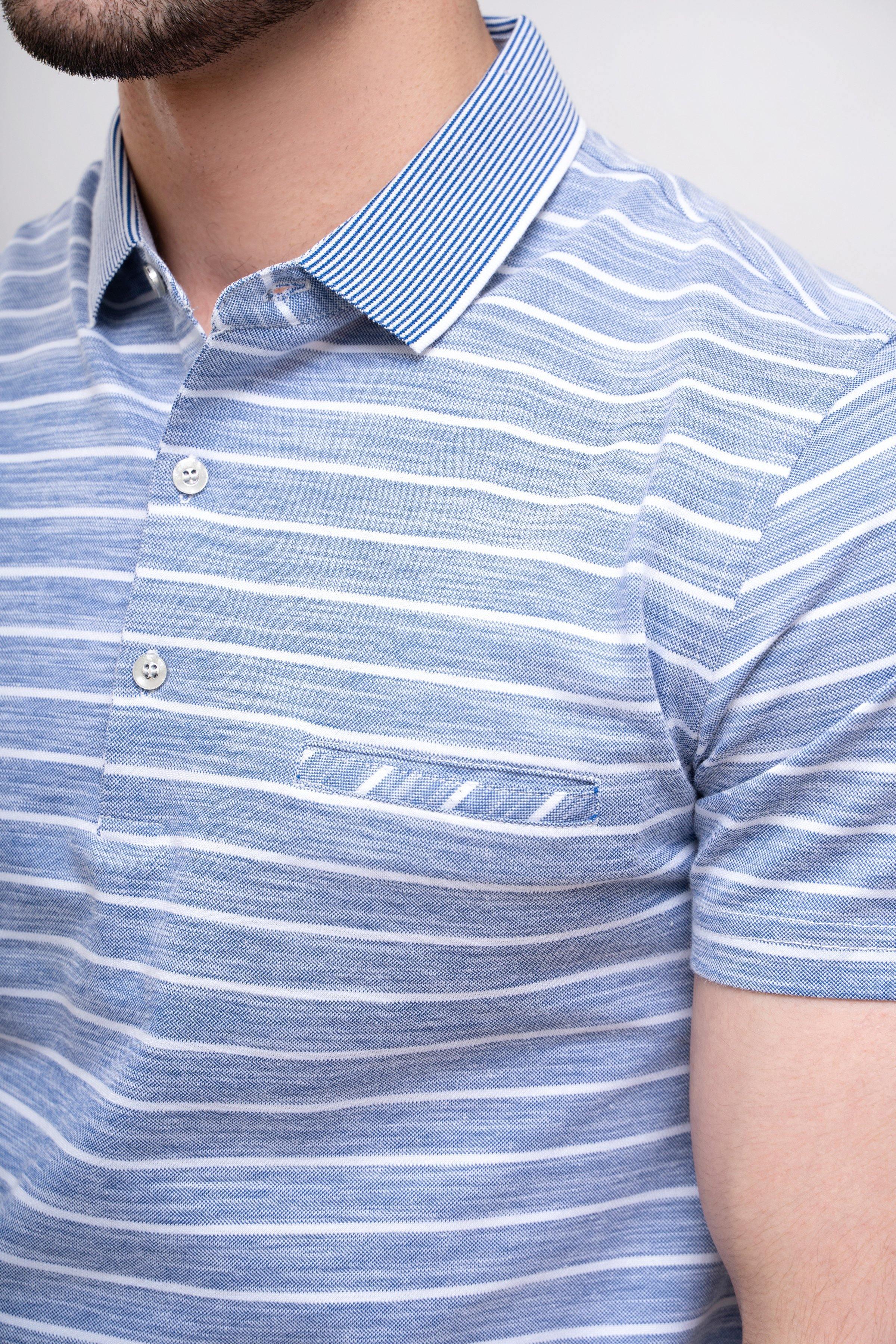 POLO SHIRT BLUE WHITE LINE at Charcoal Clothing