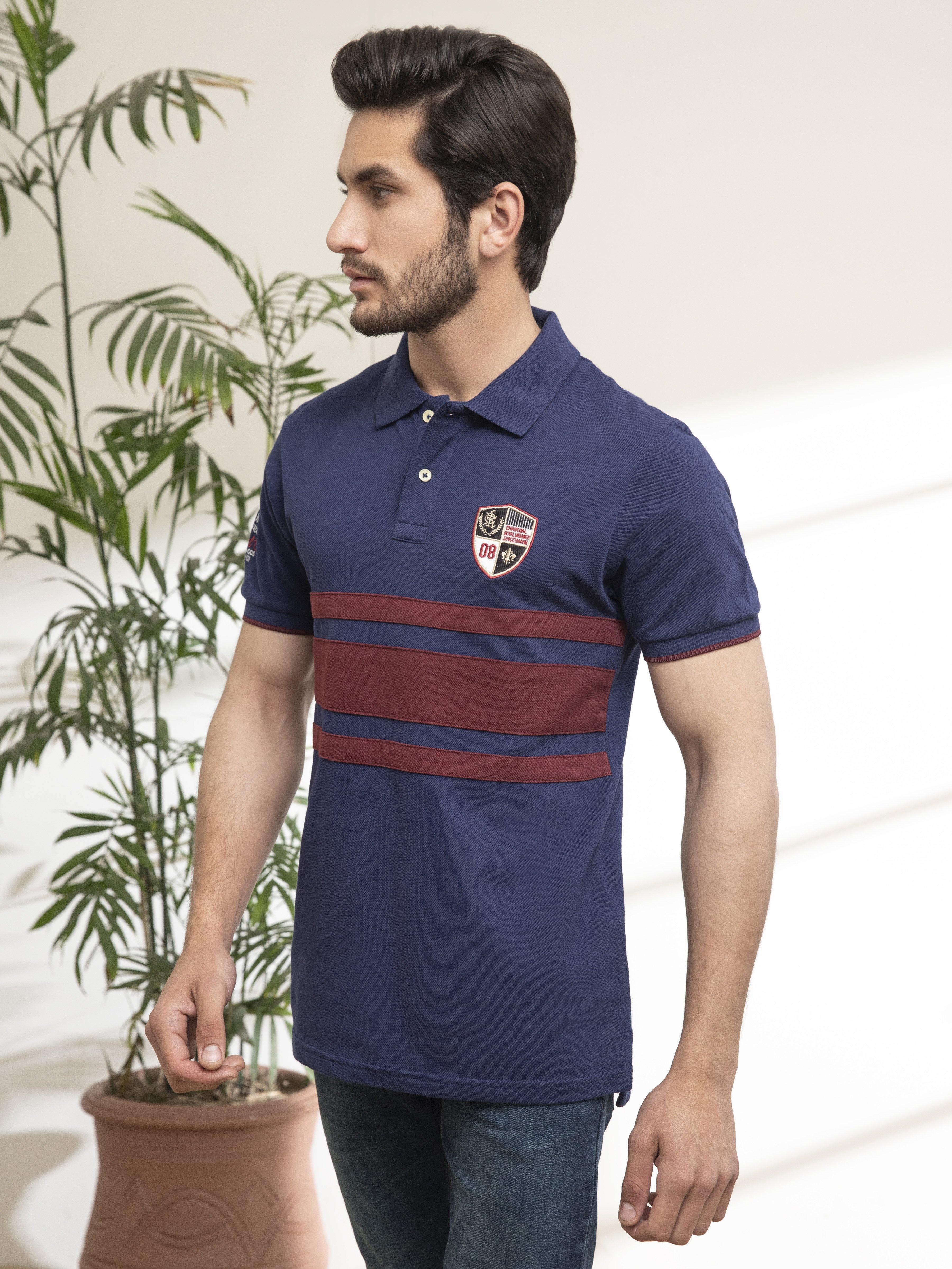 POLO SHIRT CHEST PANNEL NAVY at Charcoal Clothing