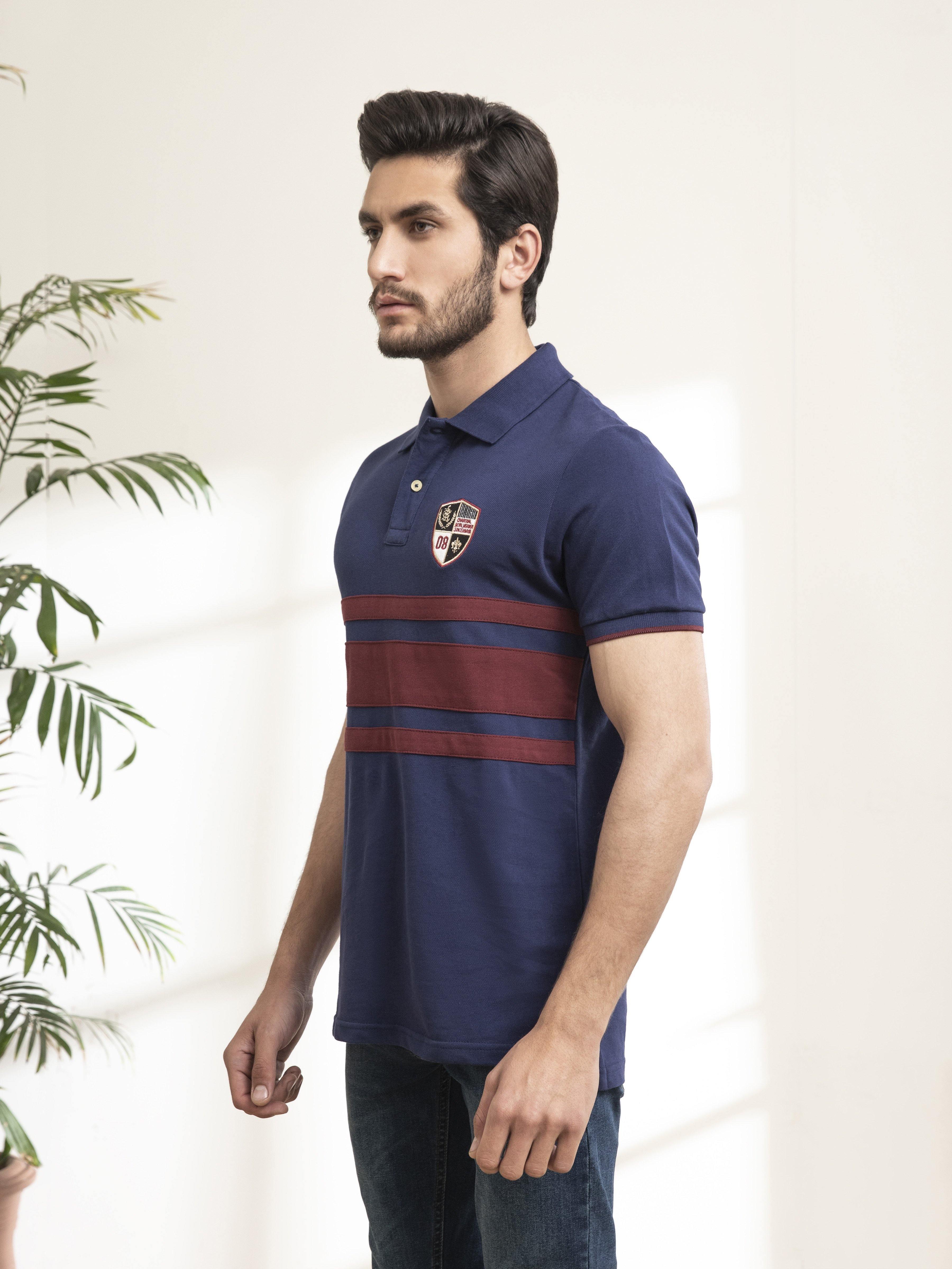 POLO SHIRT CHEST PANNEL NAVY at Charcoal Clothing