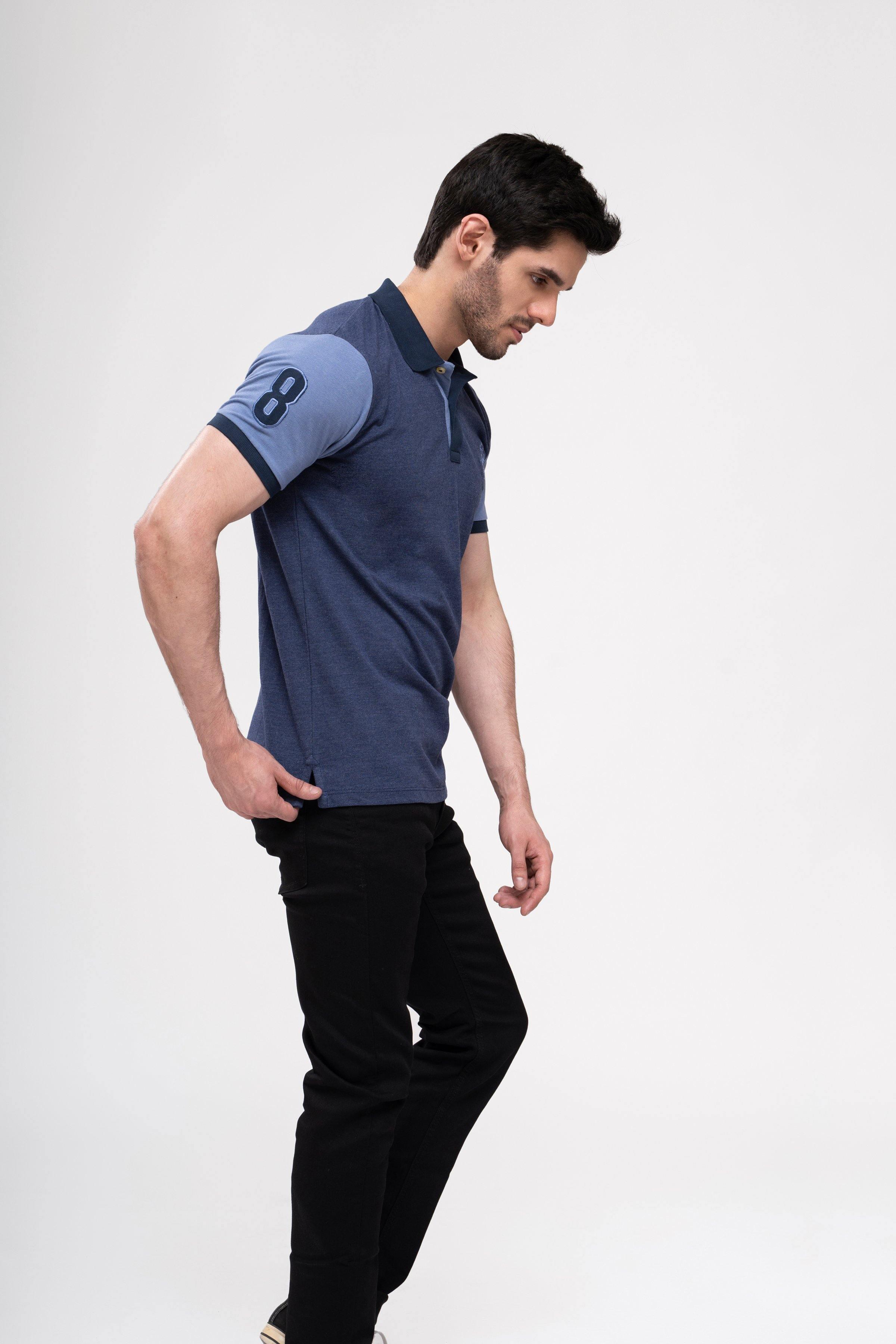 POLO SHIRT CONTRAST COLLAR BLUE at Charcoal Clothing