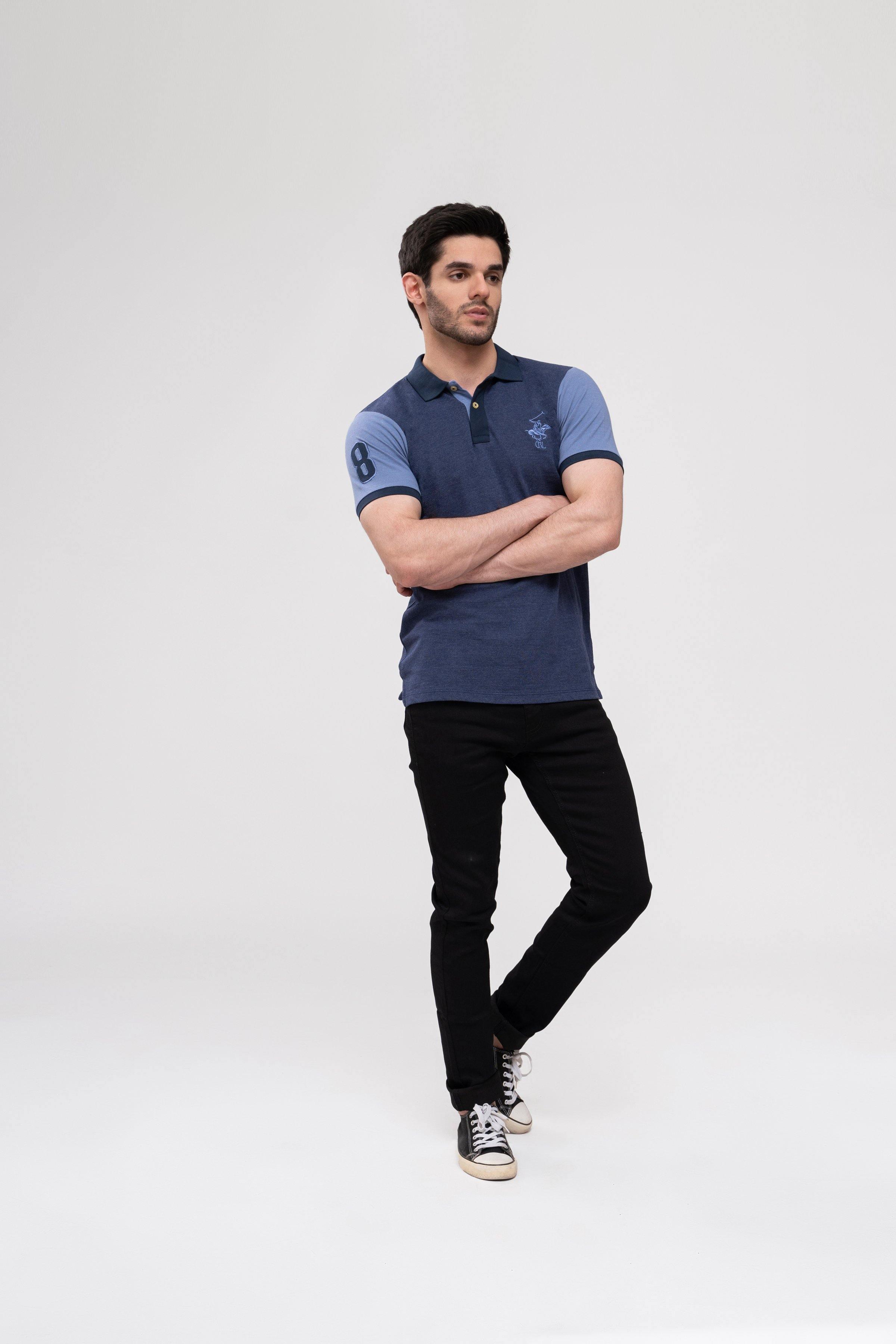 POLO SHIRT CONTRAST COLLAR BLUE at Charcoal Clothing