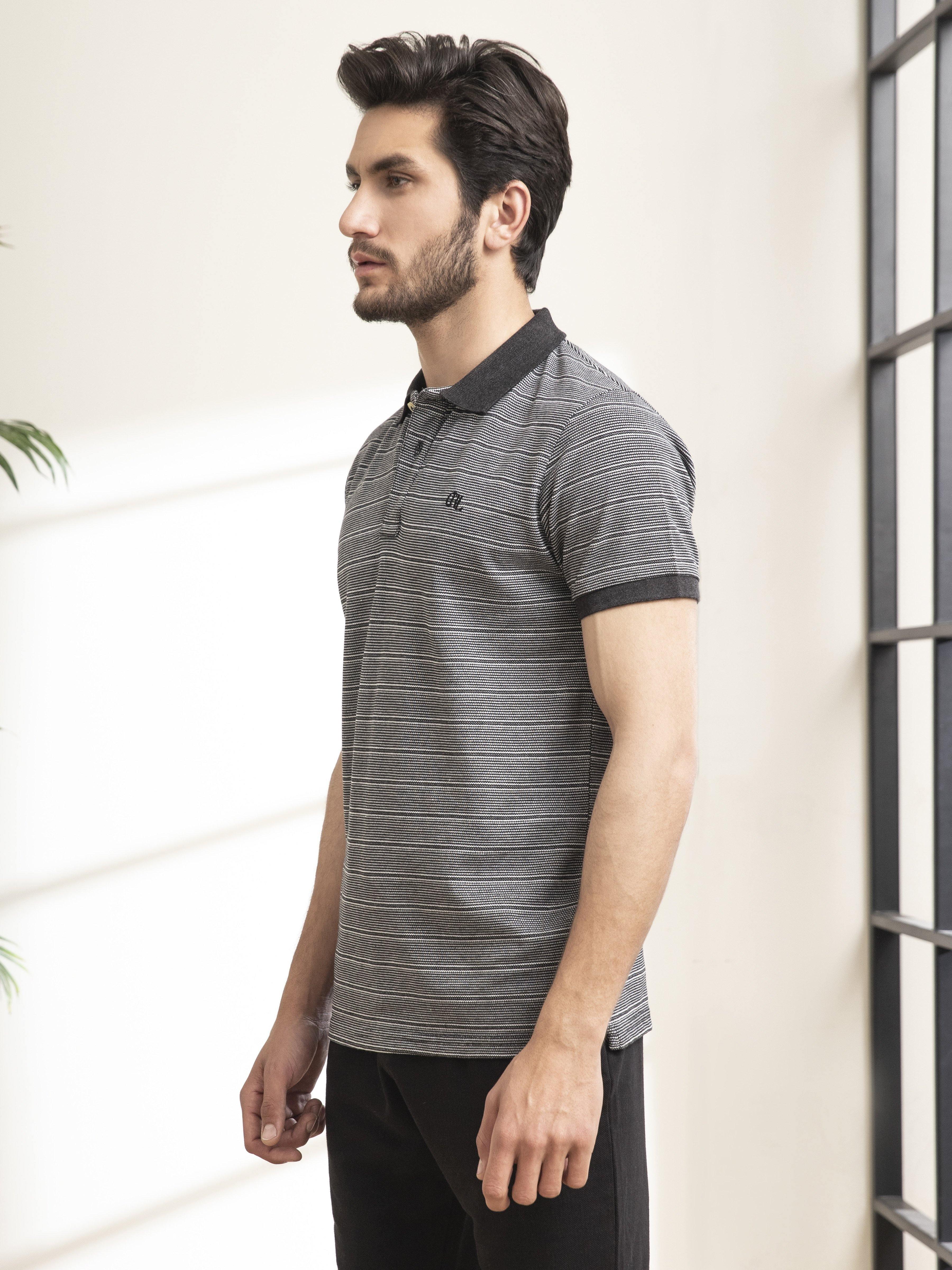 POLO SHIRT DOUBLE TONE BLACK WHITE at Charcoal Clothing