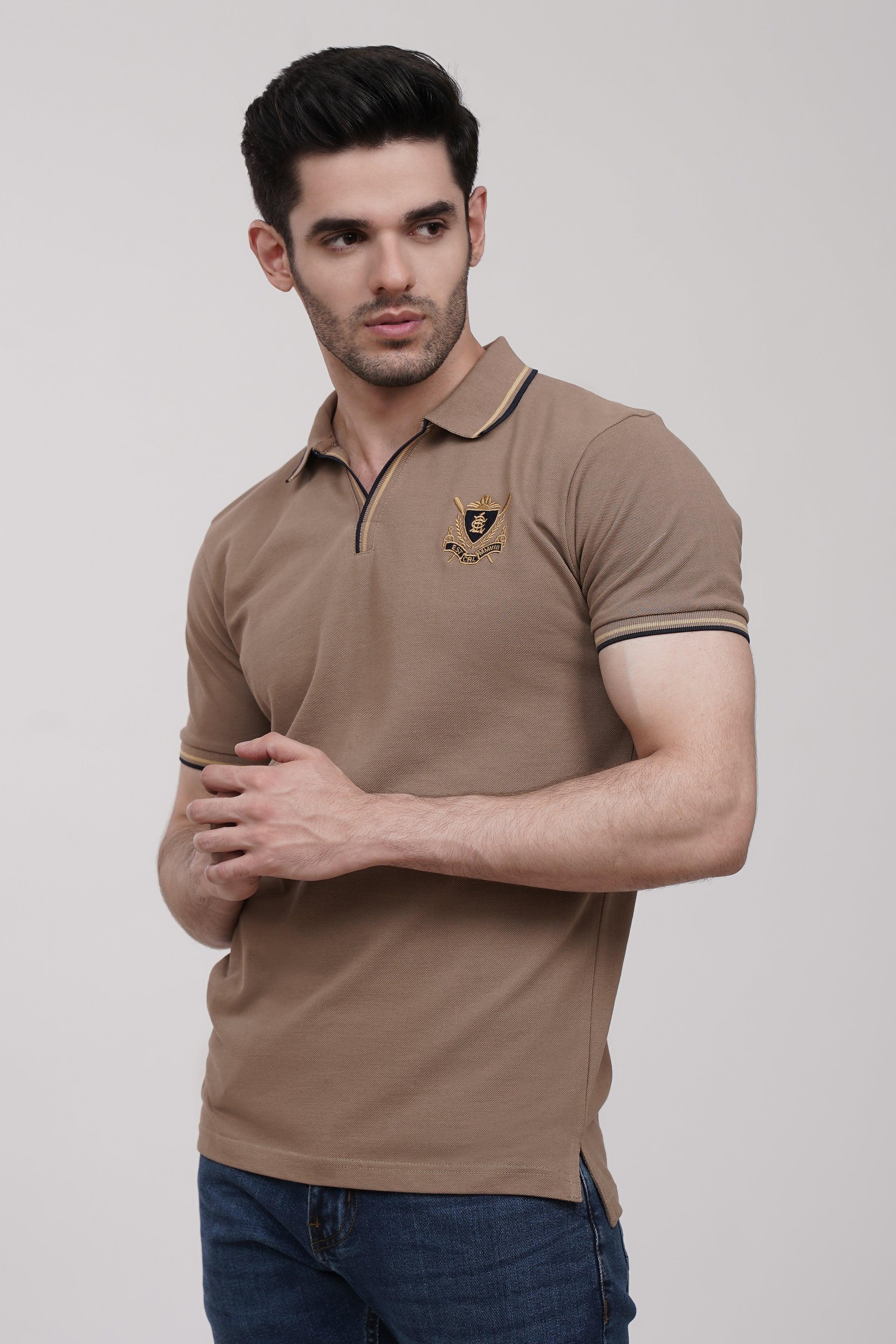 POLO SHIRT KHAKI at Charcoal Clothing